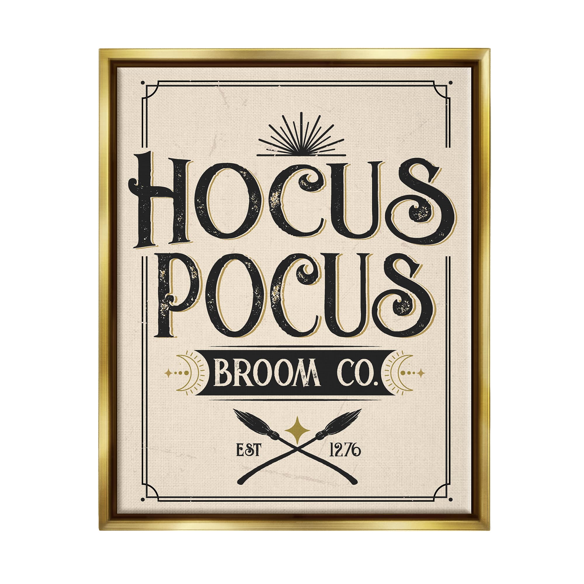Stupell Industries Vintage Hocus Pocus Broom Sign Framed Floater Canvas Wall Art