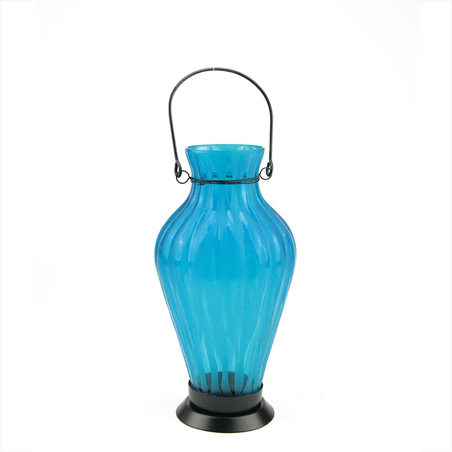 9.5" Frosted Ribbed Vase Glass Bottle Tea Light Candle Lantern