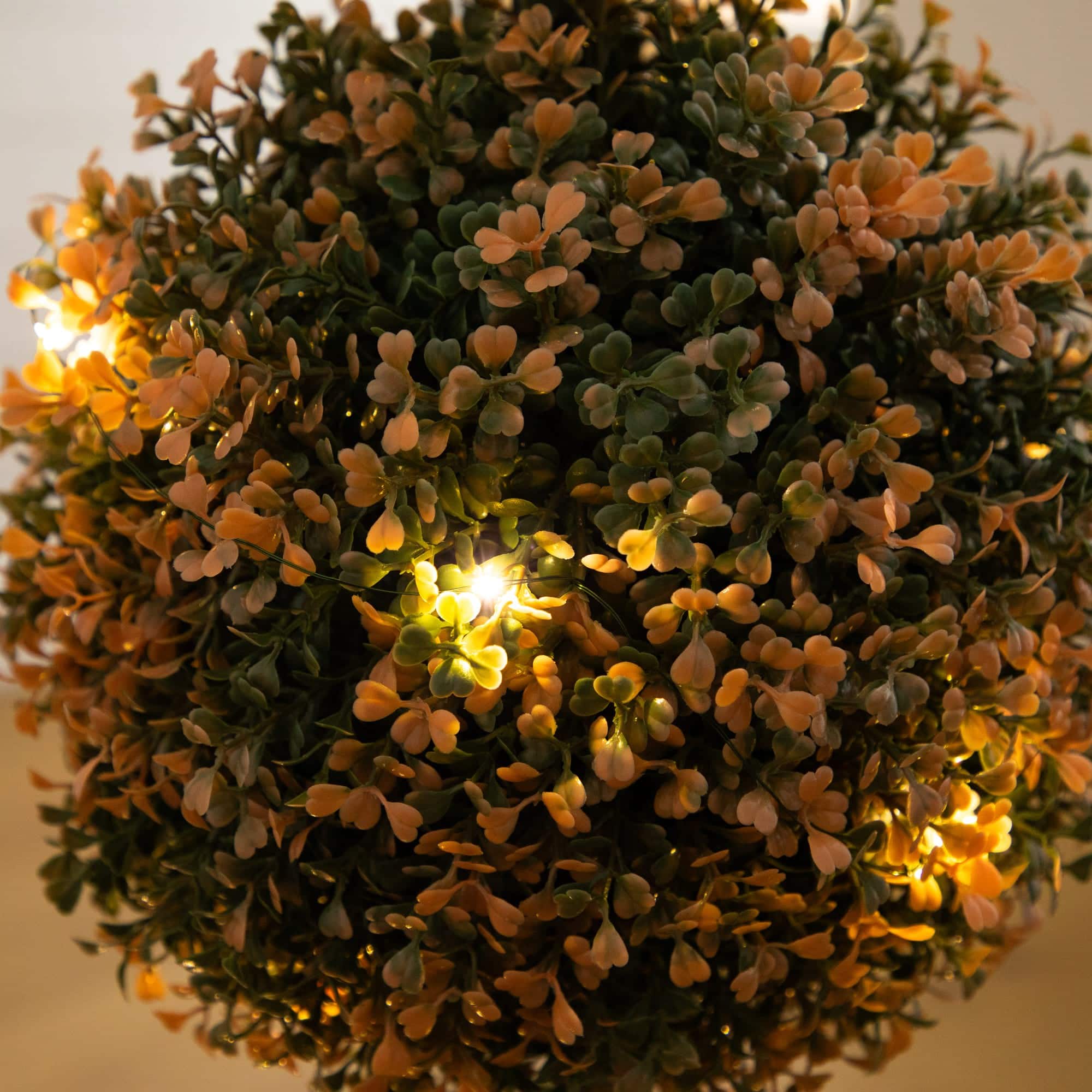 3ft. UV Resistant Autumn Triple Ball Boxwood Artificial Fall Topiary Tree with 30 Warm White LED Lights (Indoor/Outdoor)