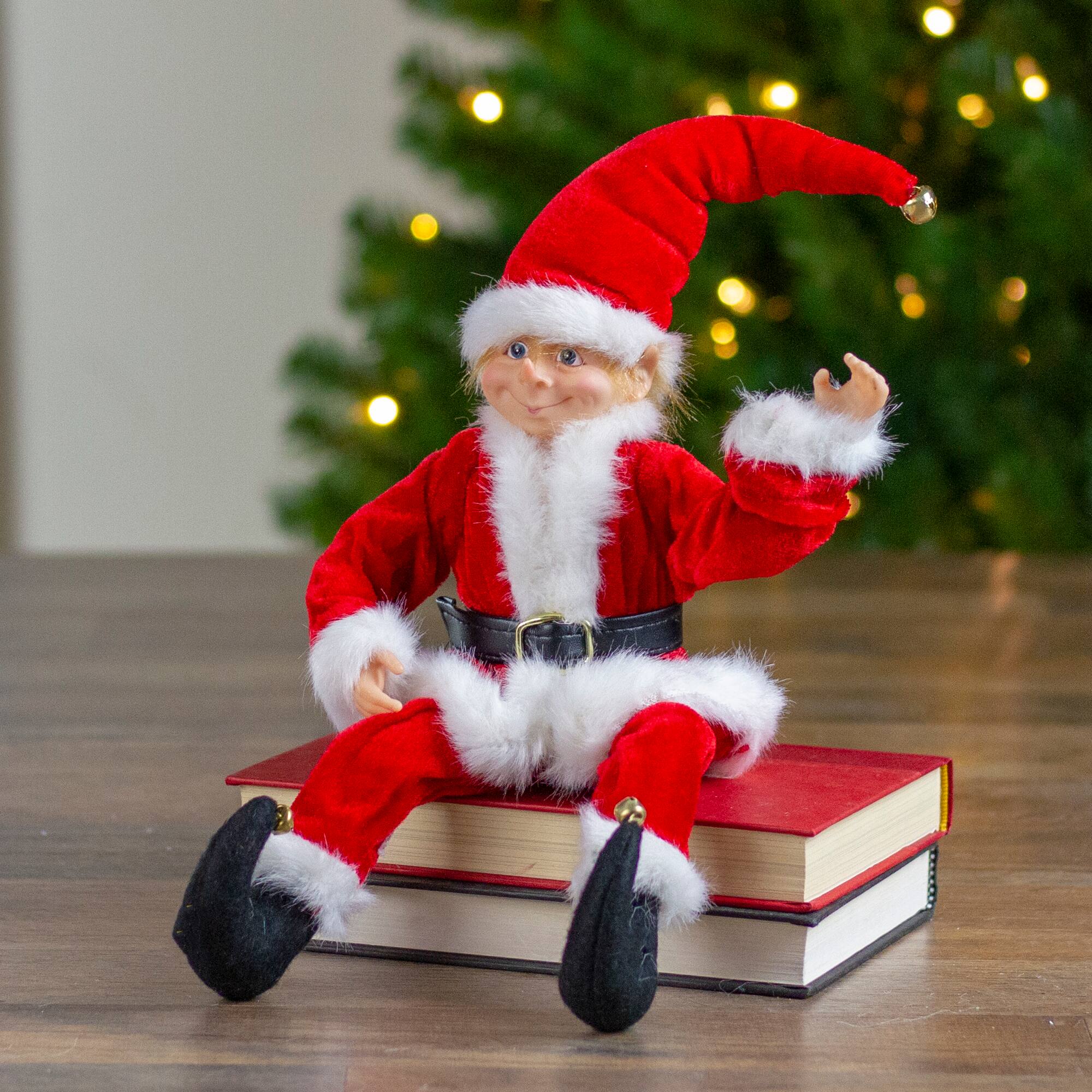 Red & White Bendable Elf in a Santa Suit Accent