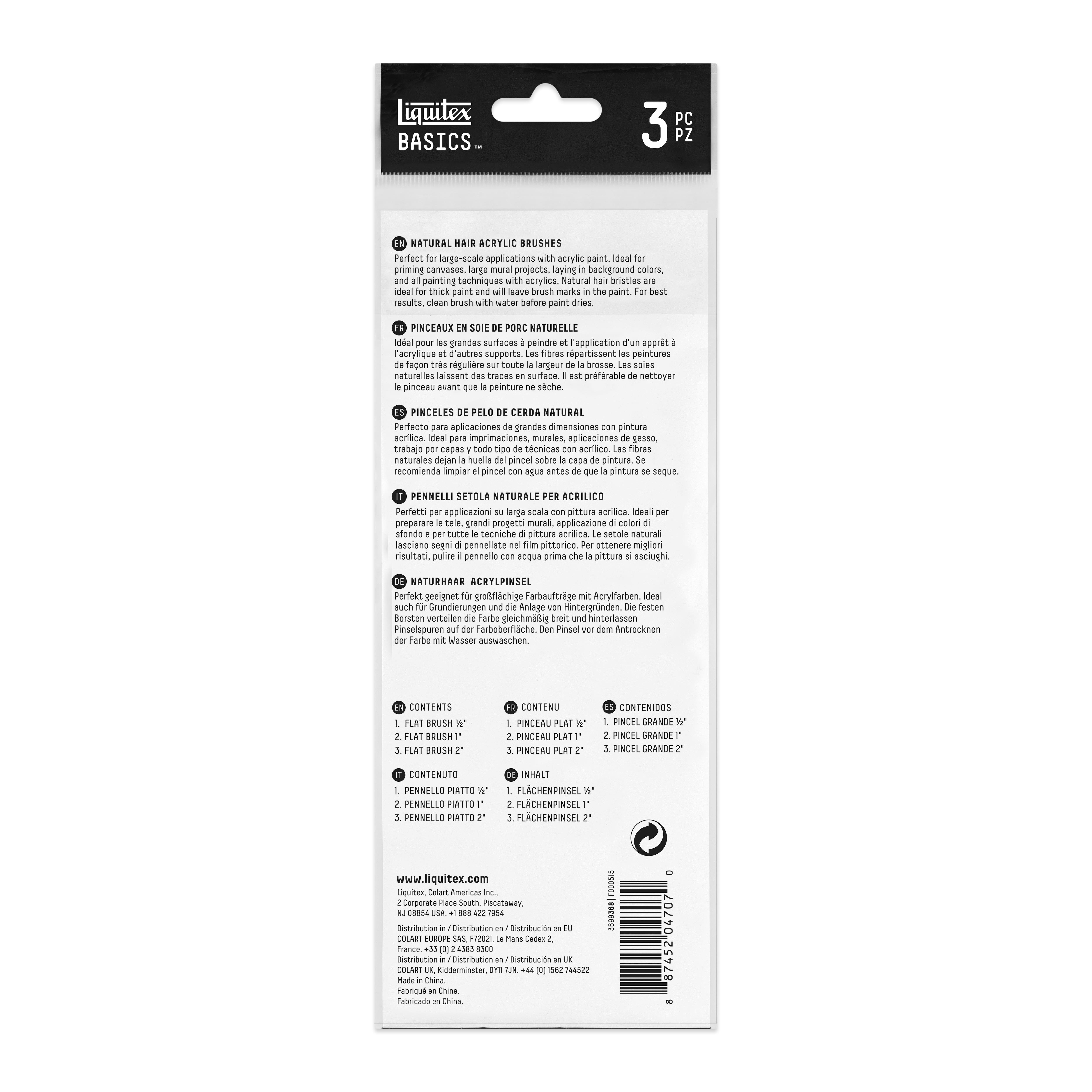 Liquitex® BASICS® Natural Hair 3 Piece Flat Brush Set