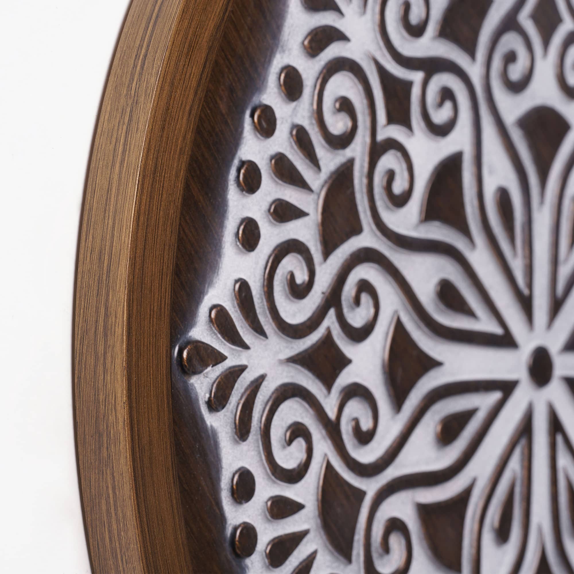 American Art Decor™ 17" Brown and White Boho Rustic Farmhouse Wood Framed Wall Medallion