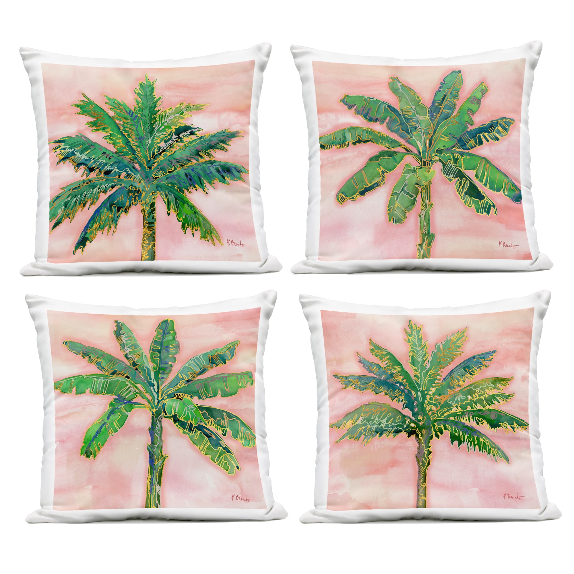 Stupell Industries 18" x 18" Pink Summer Palm Tree Leaves Outdoor Print Throw Pillow Set