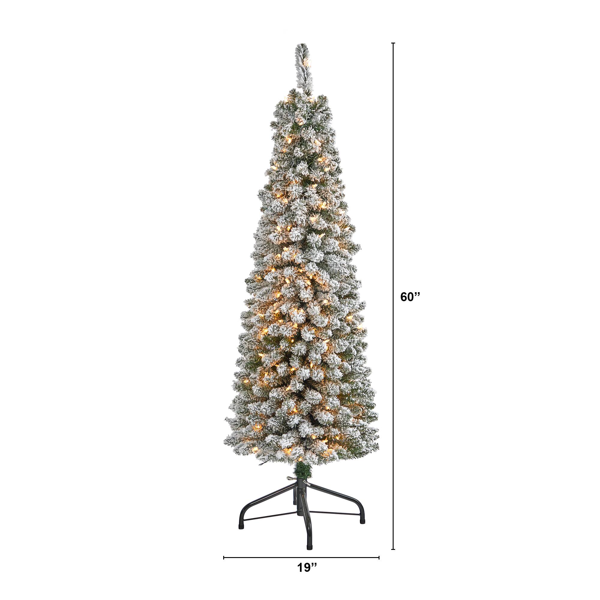 5ft. Pre-Lit Flocked Pencil Artificial Christmas Tree with Clear LED Lights