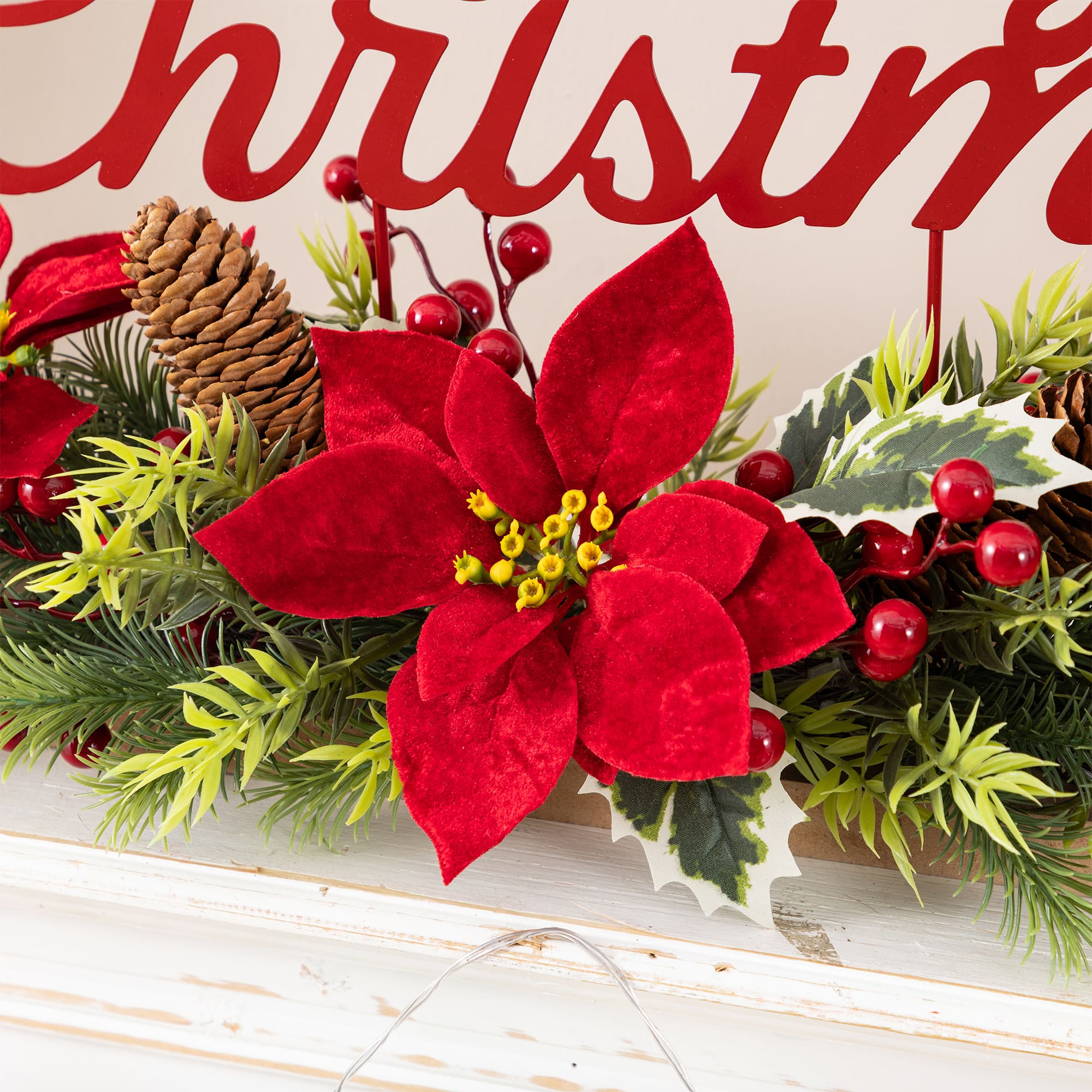 Glitzhome® 24" Metal "Merry Christmas" Poinsettia CenterPiece
