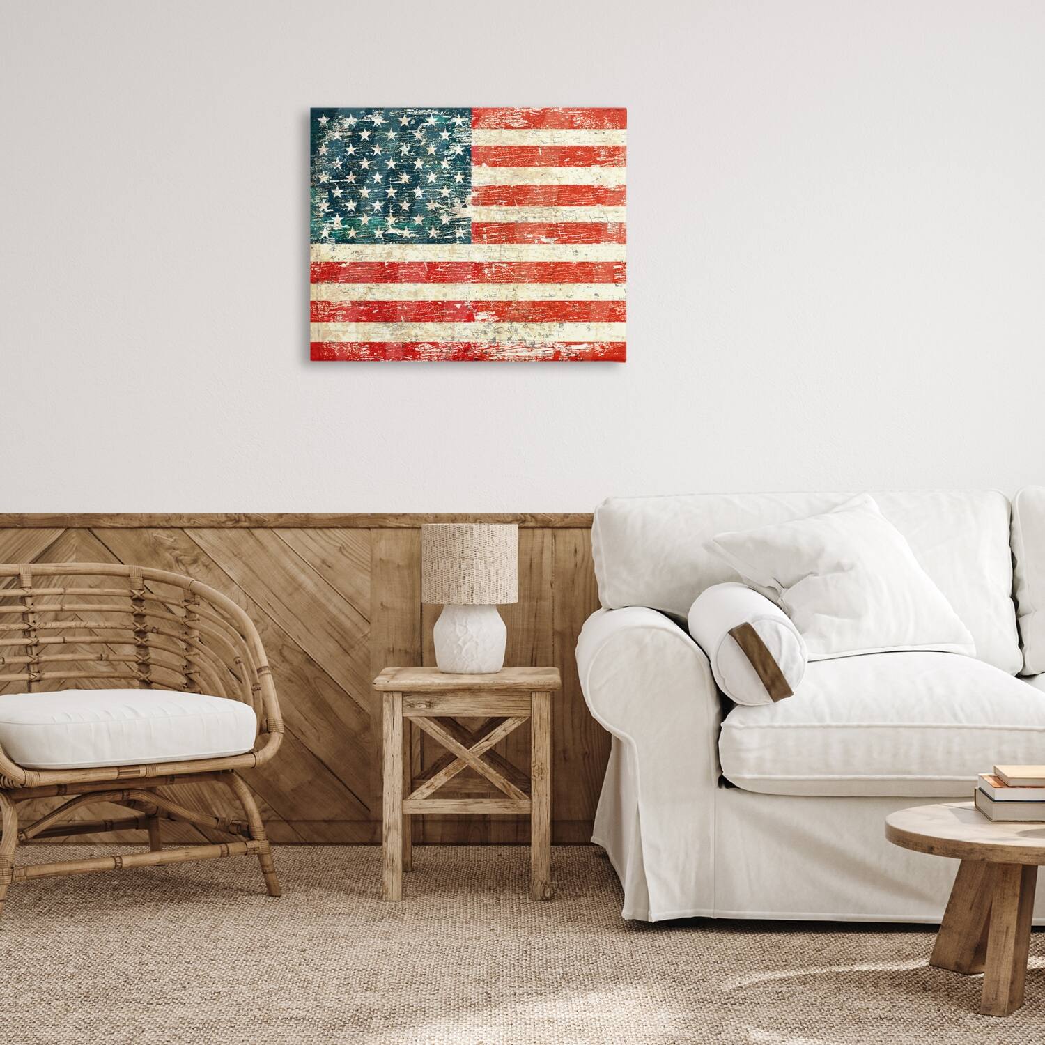 Stupell Industries Rustic American Flag Canvas Wall Art