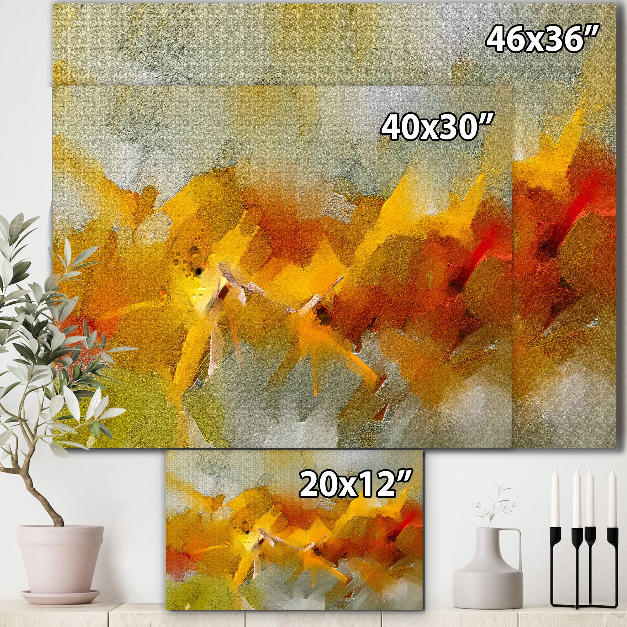 Designart - Hand Drawn Oil Brush Strokes In Yellow And Orange - Modern Canvas Wall Art Print