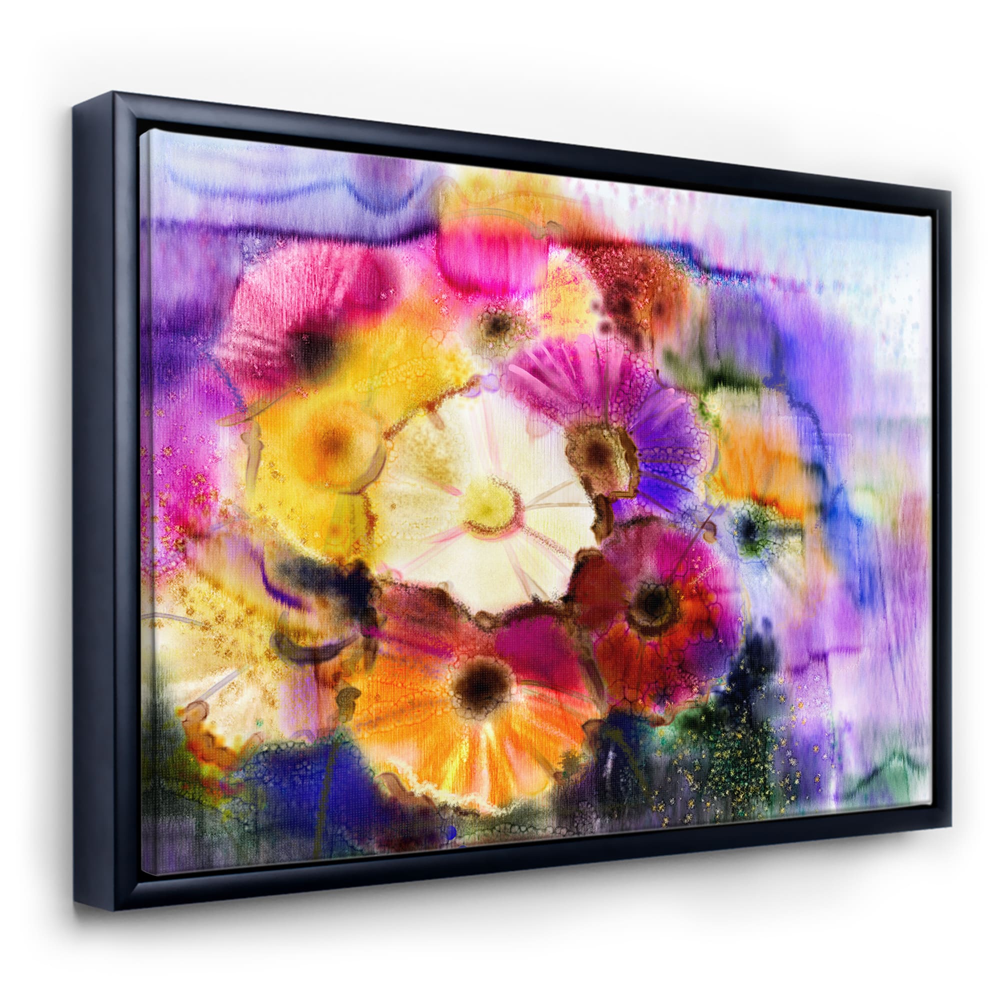 Designart - Daisy Gerbera Flowers In Bouquet - Traditional Canvas Wall Art Print in Black Frame