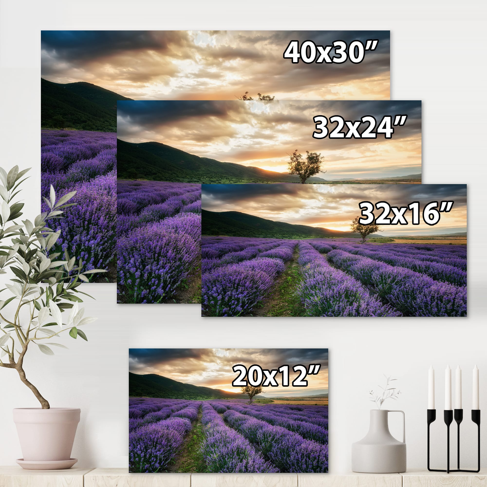 Designart - Sunrise & Dramatic Clouds Over Lavender Field VII - Farmhouse Canvas Wall Art Print