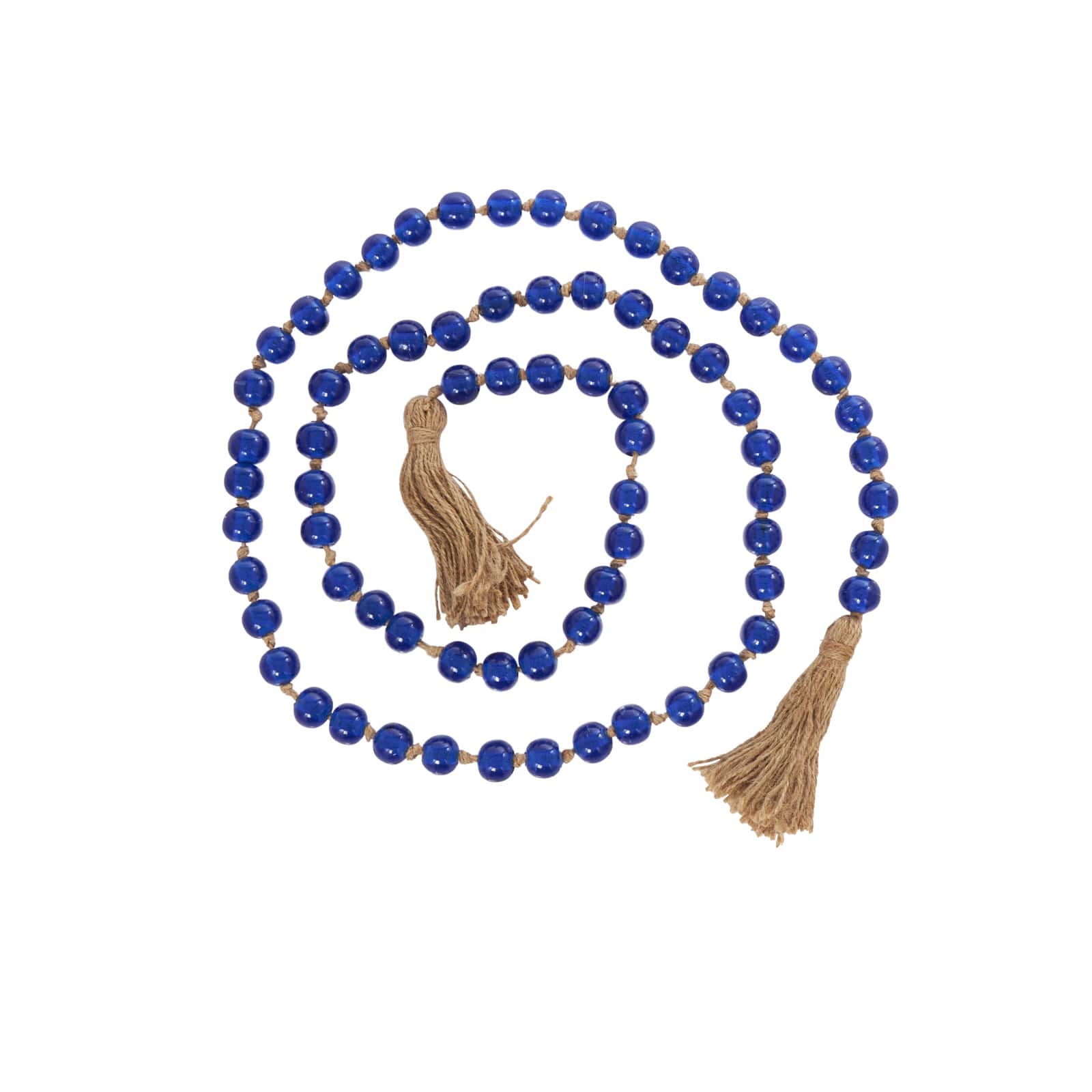 86.5" Handmade Round Glass Beaded Garland with Jute Tassel