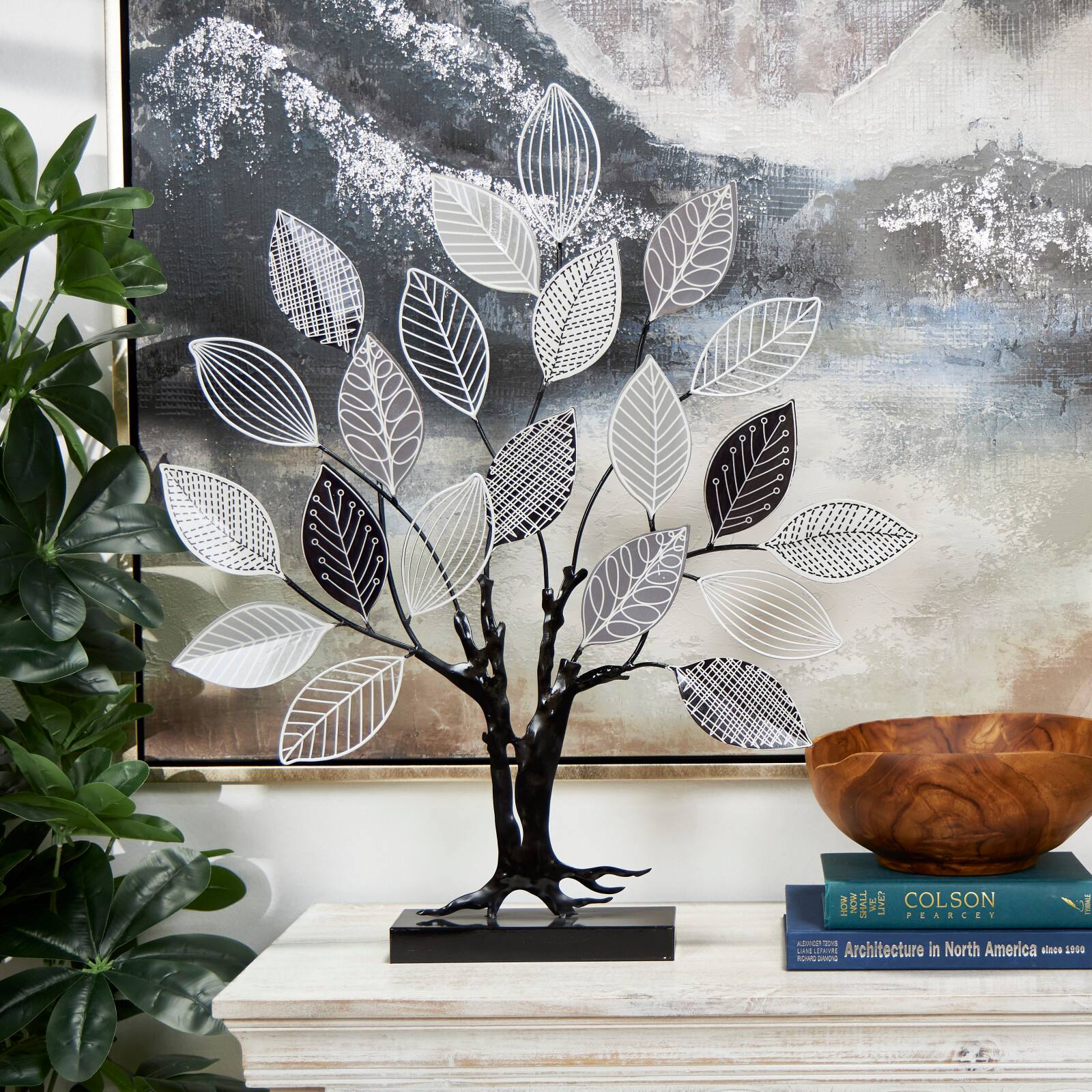 2.5ft. Black, Gray & White Metal Tree Sculpture