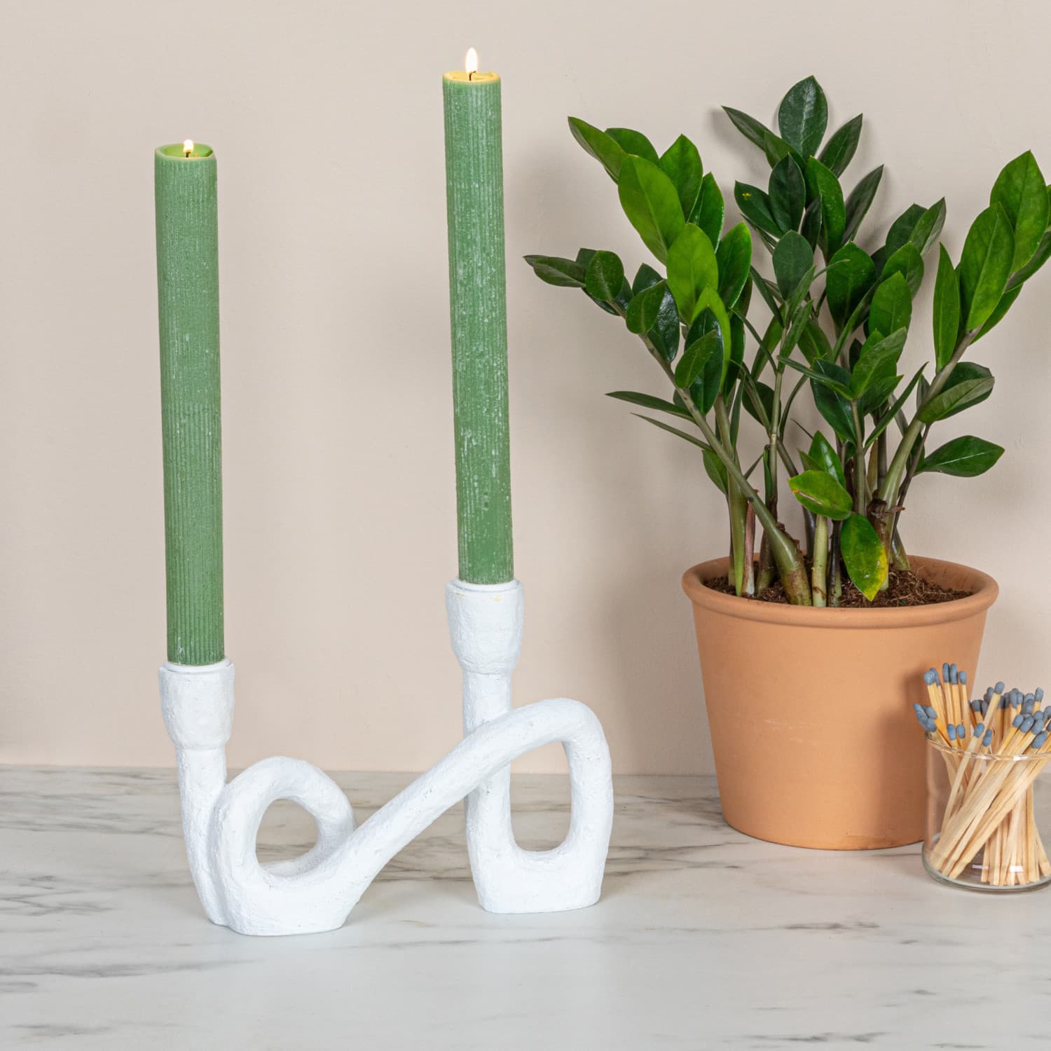Hello Honey® 8.3" White Abstract Double Taper Candle Holder