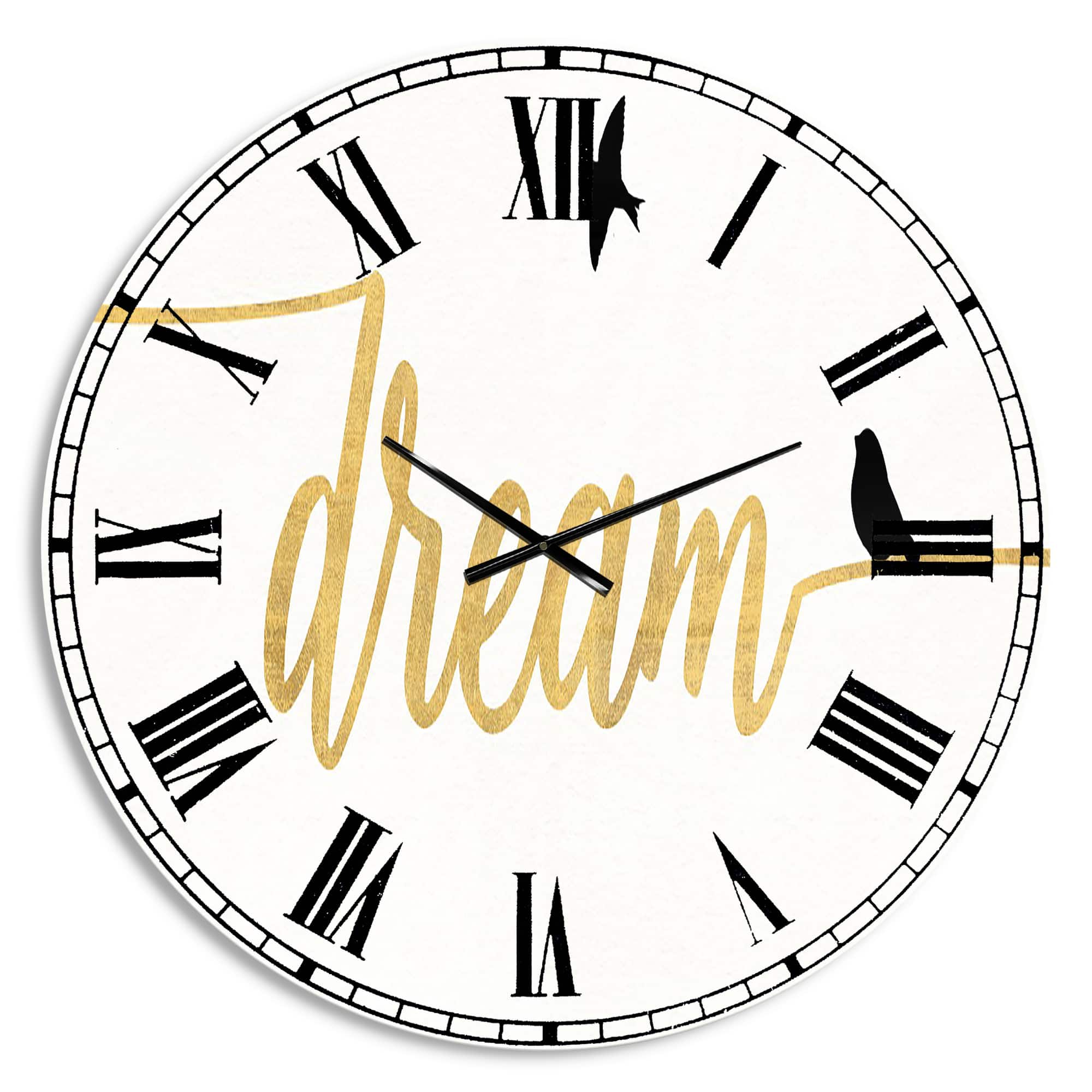 Designart 'Family Of Birds On Gold Words Ii Traditional Wall Clock