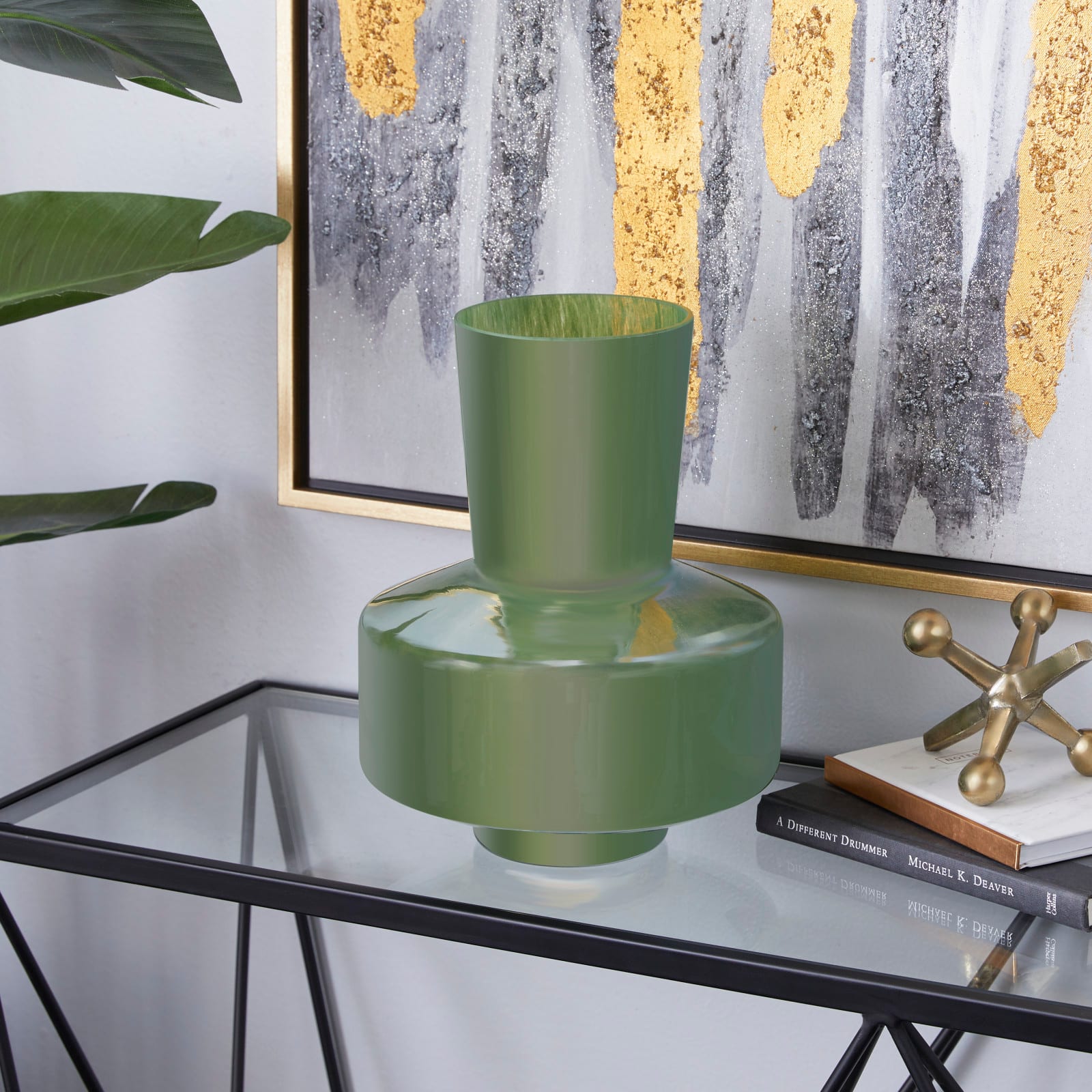 12" Jade Green Magician's Hat Modern Glass Vase