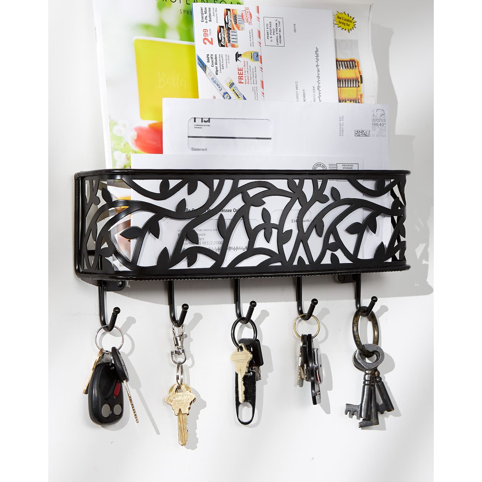 Large Wall Mount Mail & Key Organizer Dark Grey