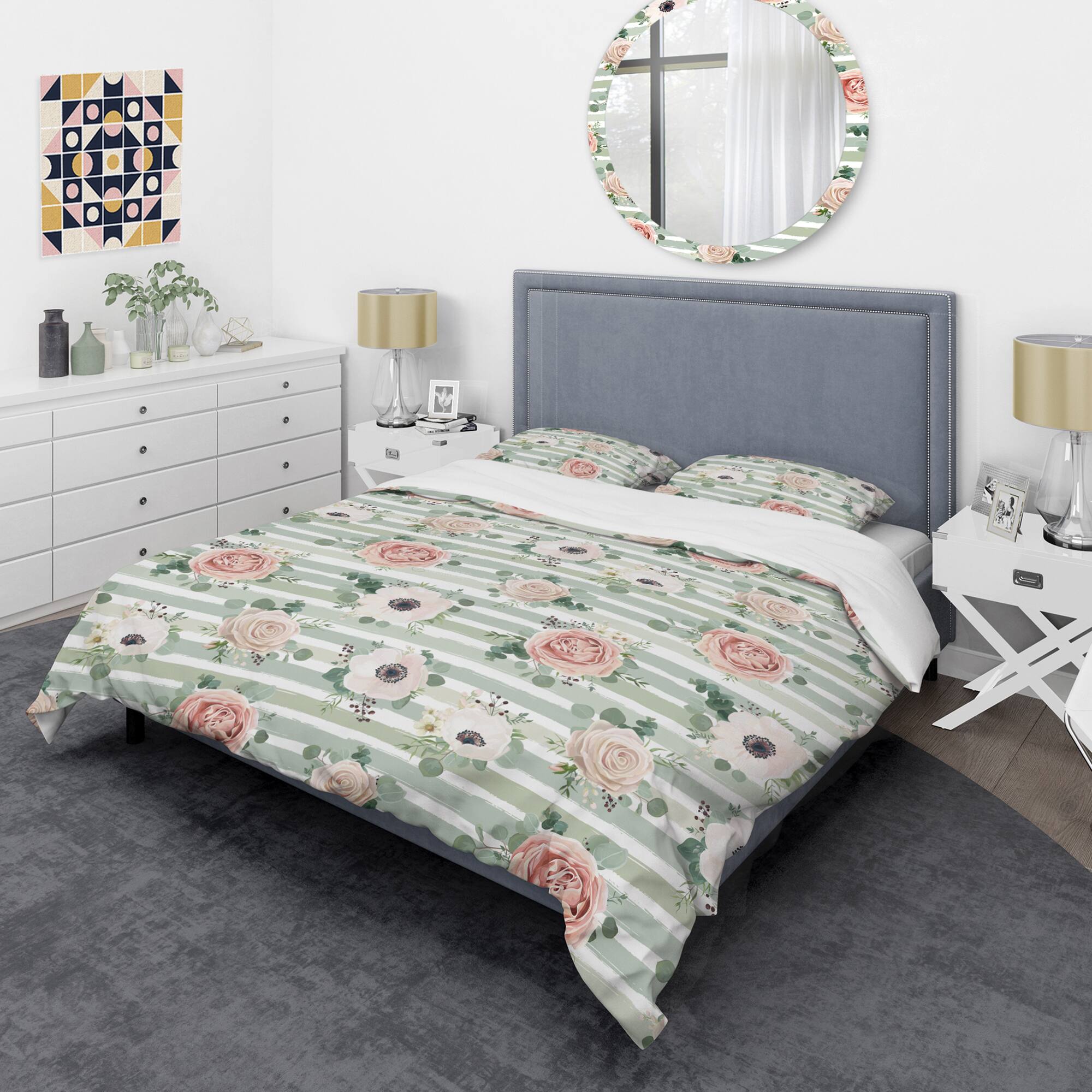 Designart 'Floral Retro Pattern V' Mid-Century Duvet Cover Set