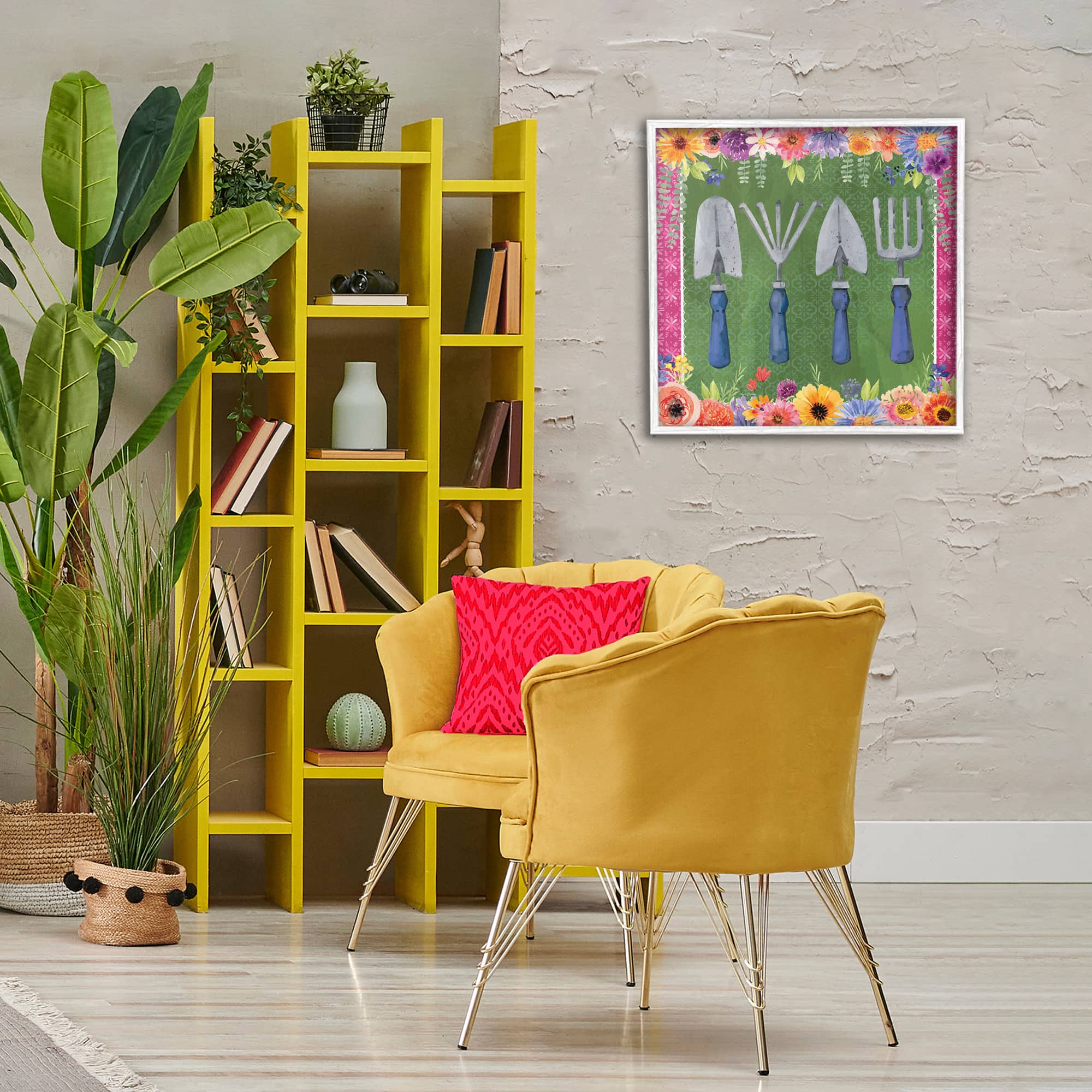 Stupell Industries Gardening Tools & Floral Border Frame Giclée Art