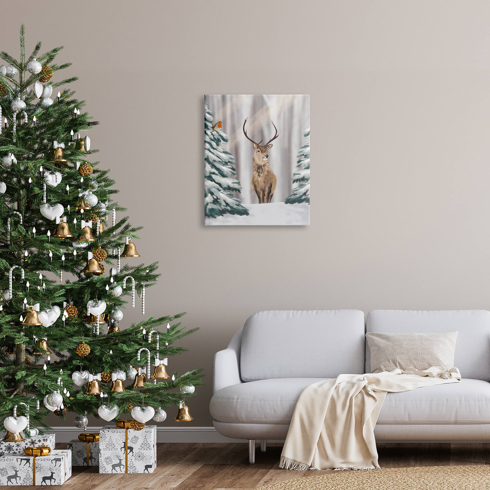 Stupell Industries Seasonal Deer Winter Landscape Canvas Wall Art