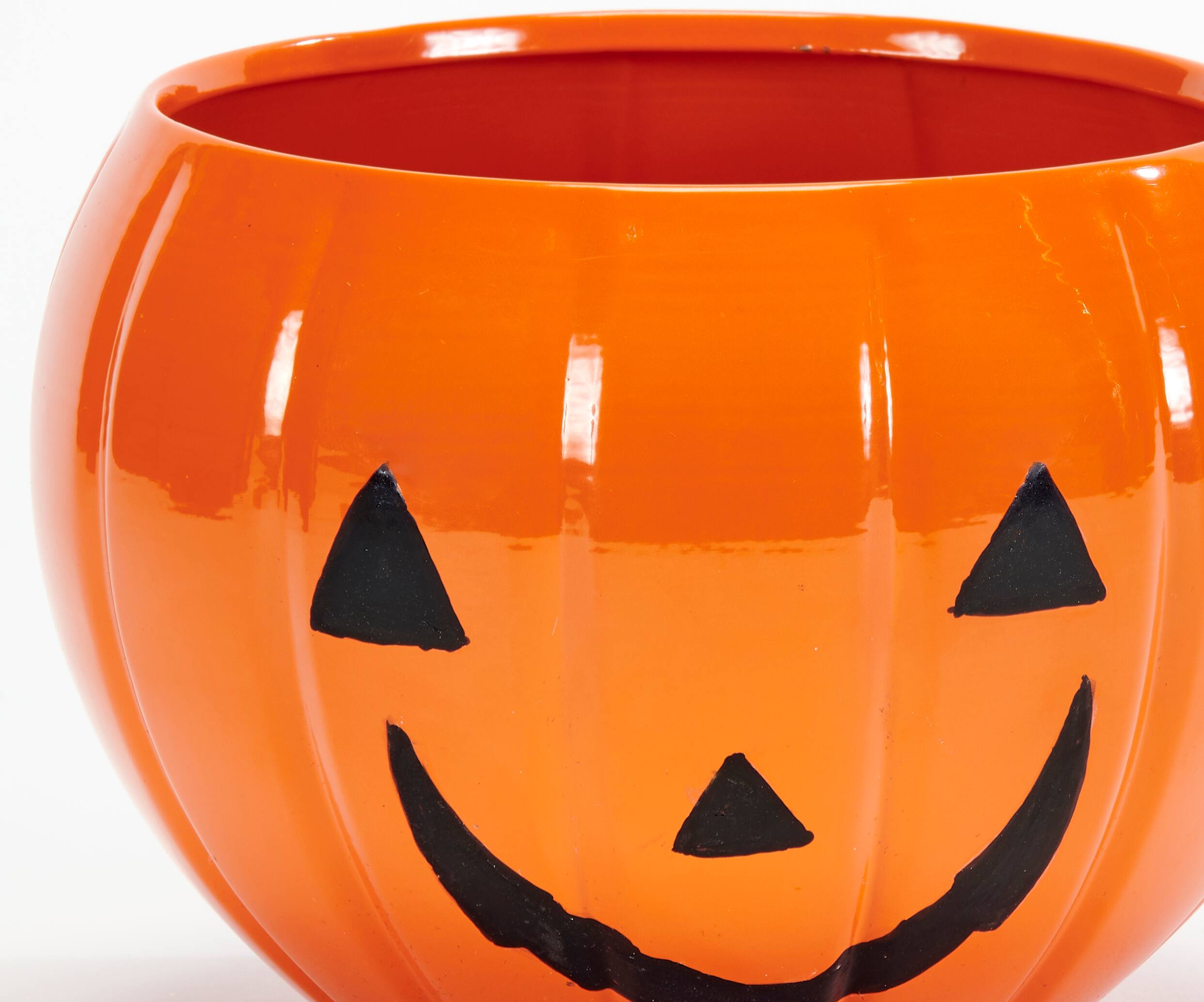 5" Metal Pumpkin Jack O Lantern Tabletop Container, 2ct.