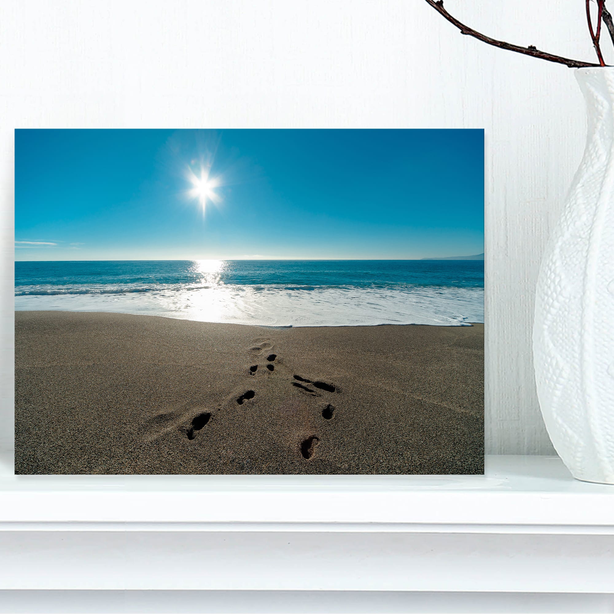 Designart - Blue Sea and Footprints in Sand
