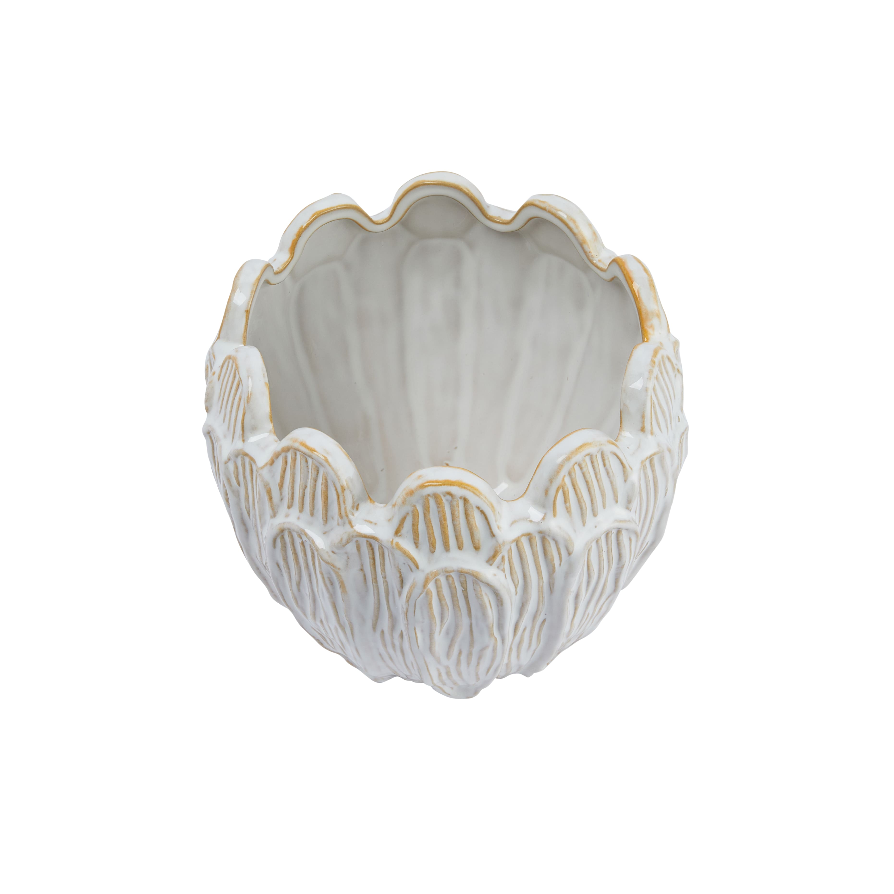 Hello Honey® 8" Ivory Stoneware Flower Shaped Planter