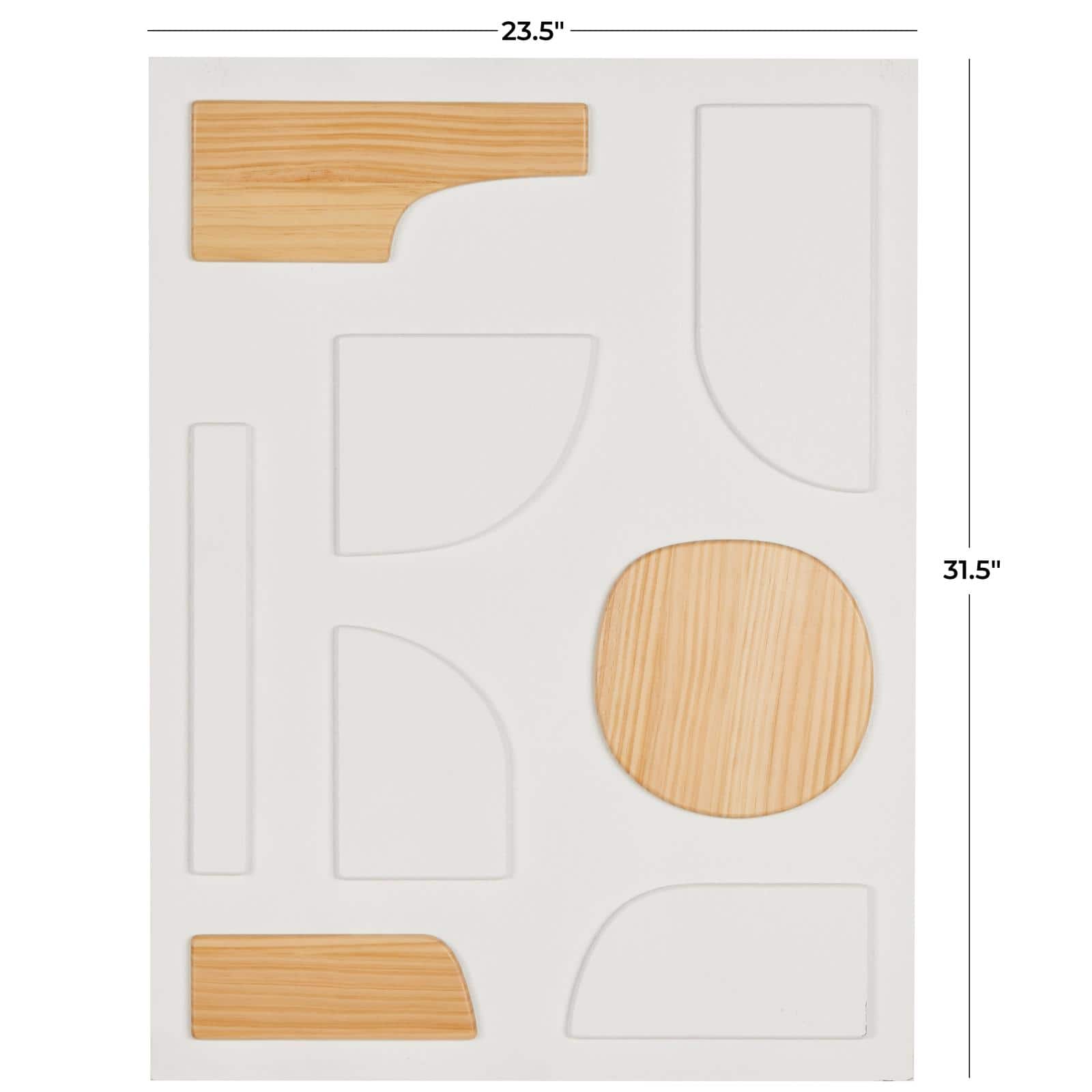 23.5" x 31.5" White Wood Geometric Dimensional Art Deco Shapes with Brown Accents Home Wall Décor