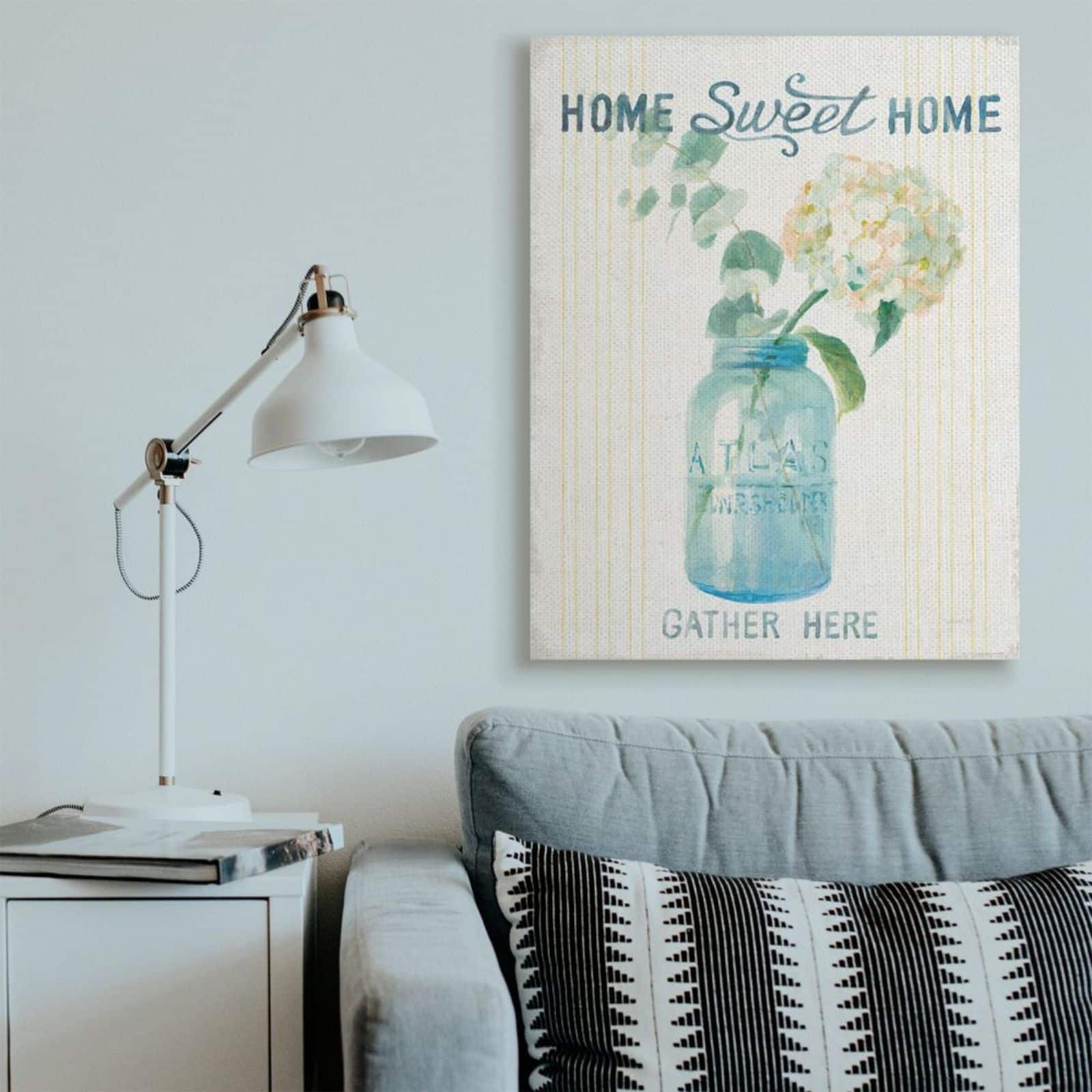 Stupell Industries Home Sweet Home Bouquet in Blue Jar Canvas Wall Art