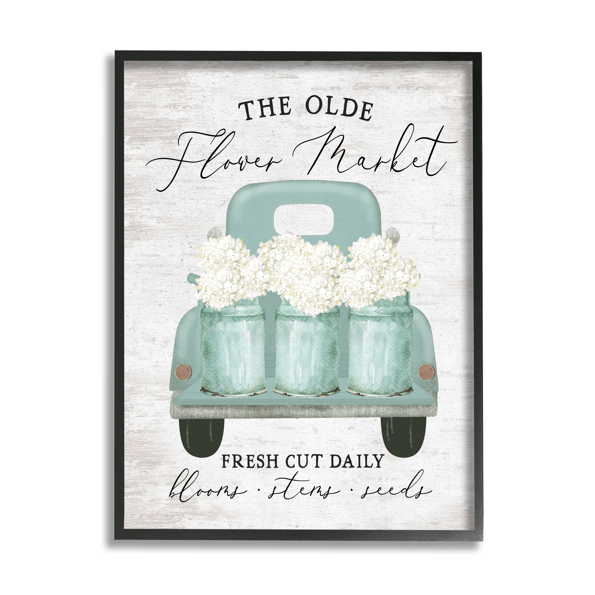 Stupell Industries Olde Farmer Market Vintage Turquoise Truck White Florals Framed Wall Art