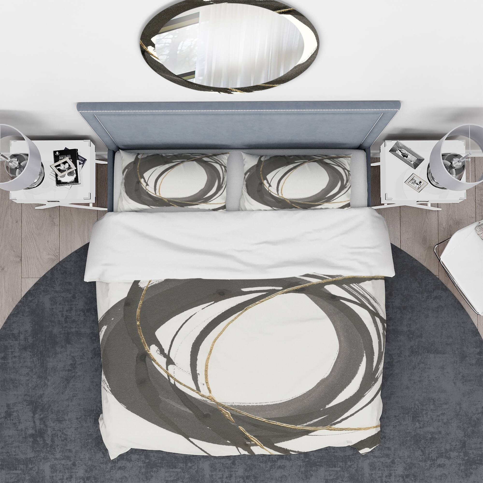 Designart 'Gold Glamour Circle IV' Geometric Bedding Set - Duvet Cover & Shams