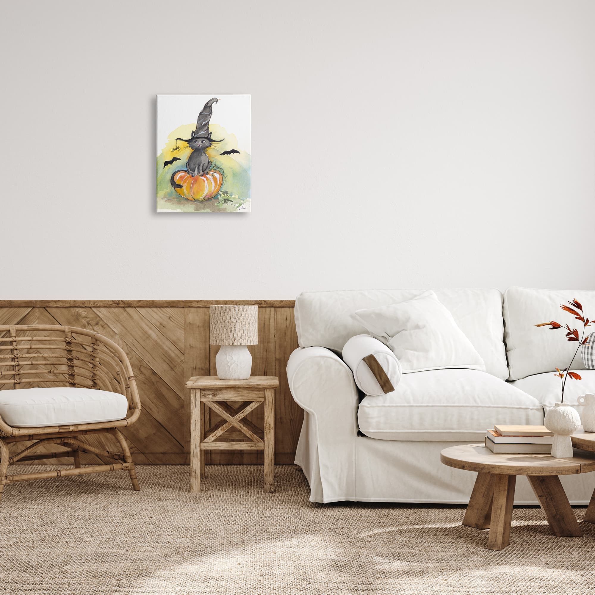 Stupell Industries Witch Cat on Pumpkin Canvas Wall Art