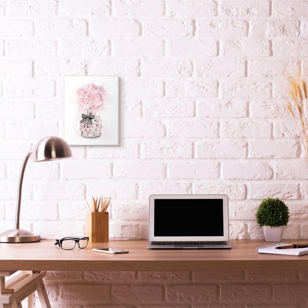 Stupell Industries Pink Flower Perfume Glam Fashion Design Wood Wall Plaque