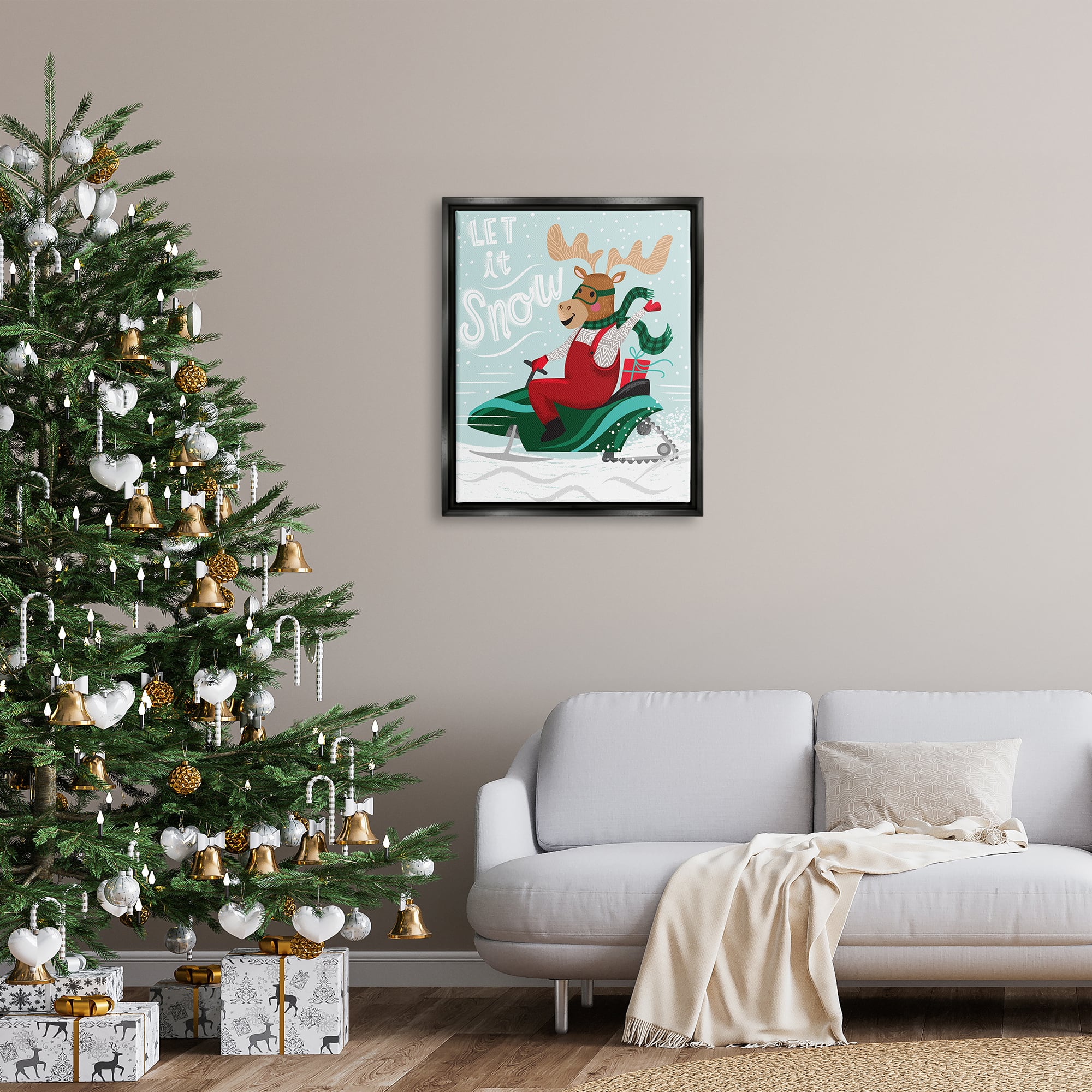 Stupell Industries Let It Snow Moose Sleigh Framed Floater Canvas Wall Art