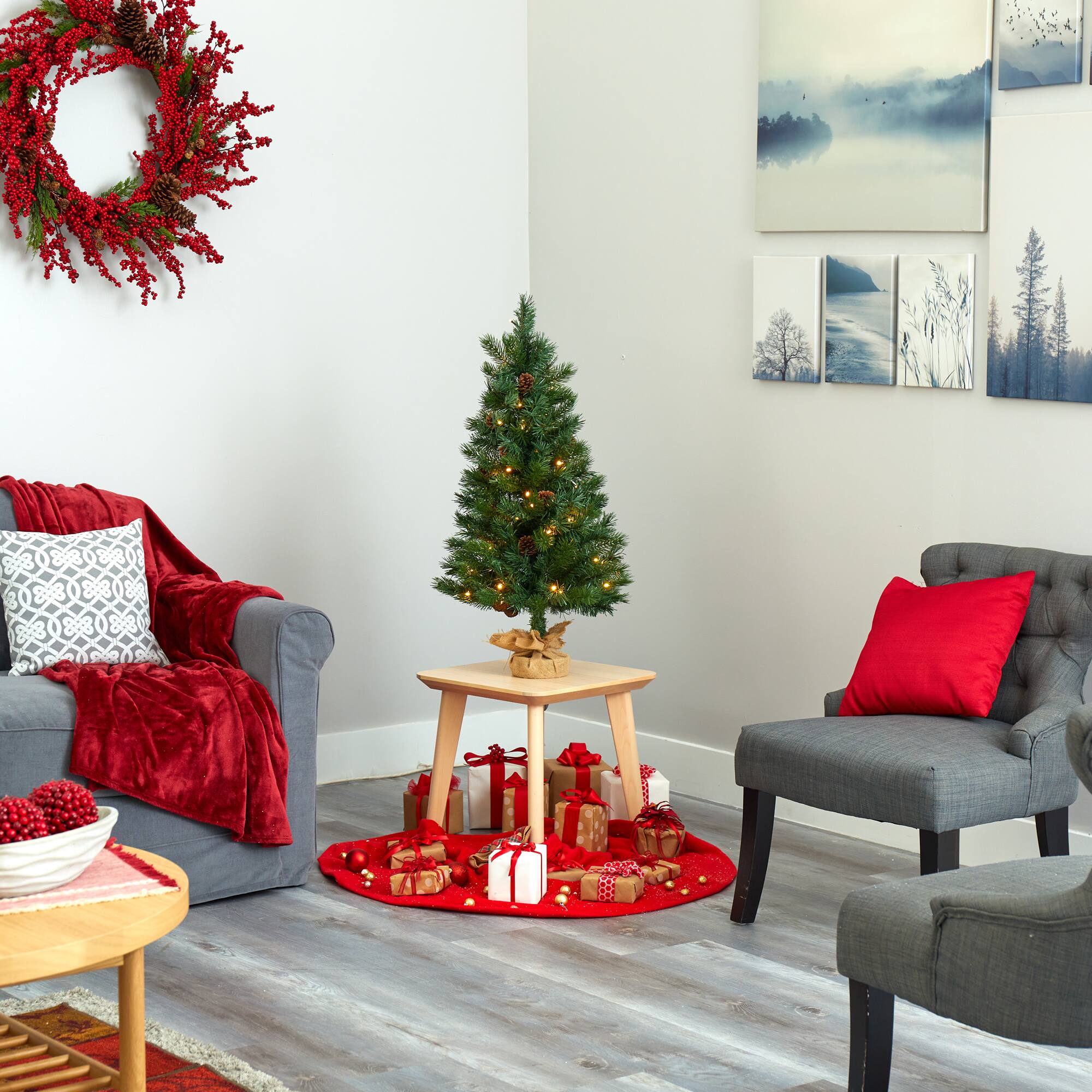 3ft. Pre-Lit Fraser Fir Natural Look Artificial Christmas Tree with Clear LED Light 
