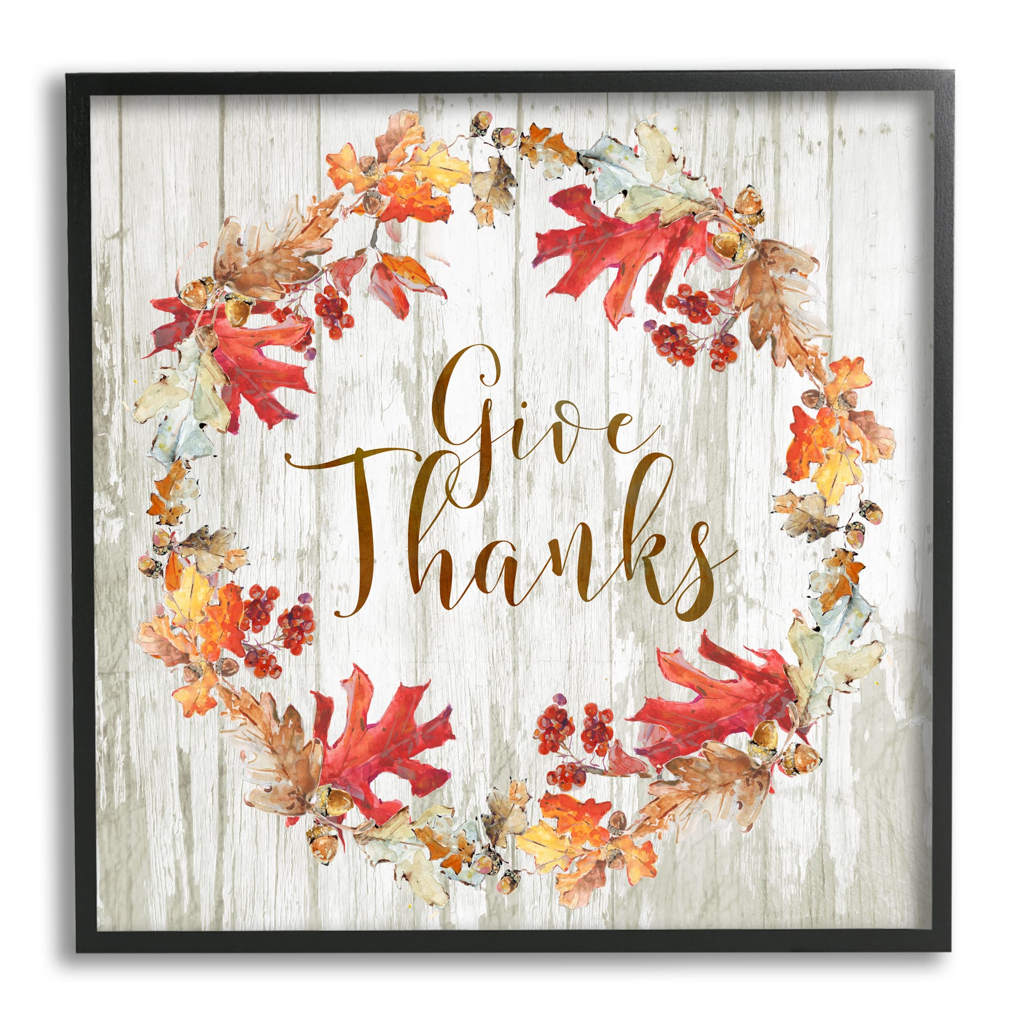 Stupell Industries Give Thanks Autumnal Wreath Framed Giclee Art