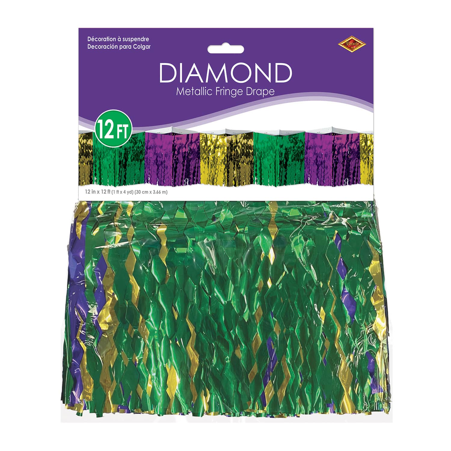 Beistle 12" x 12ft. Mardi Gras 2-Ply Diamond Metallic Fringe Drape