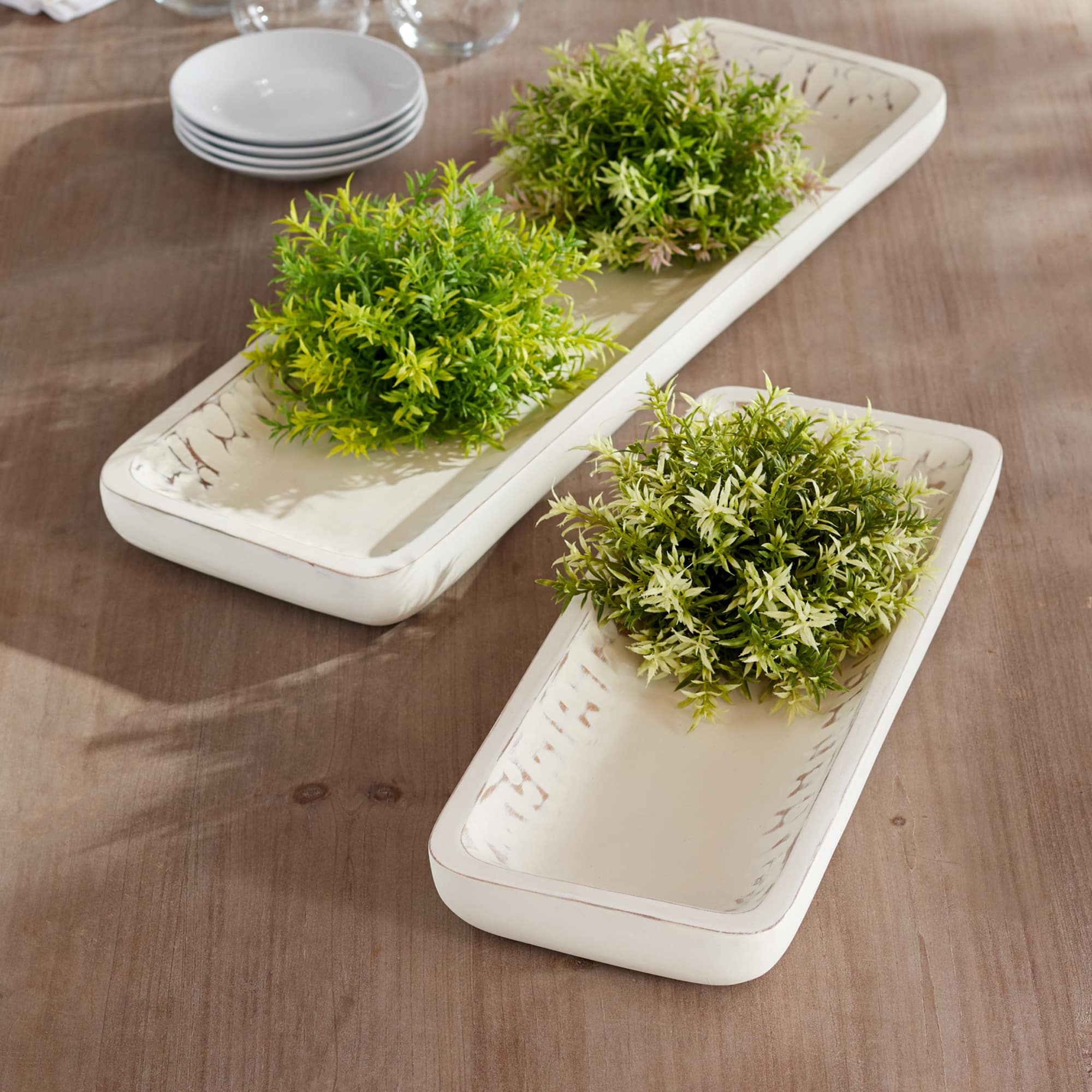 White-Washed Mango Wood Tray Set
