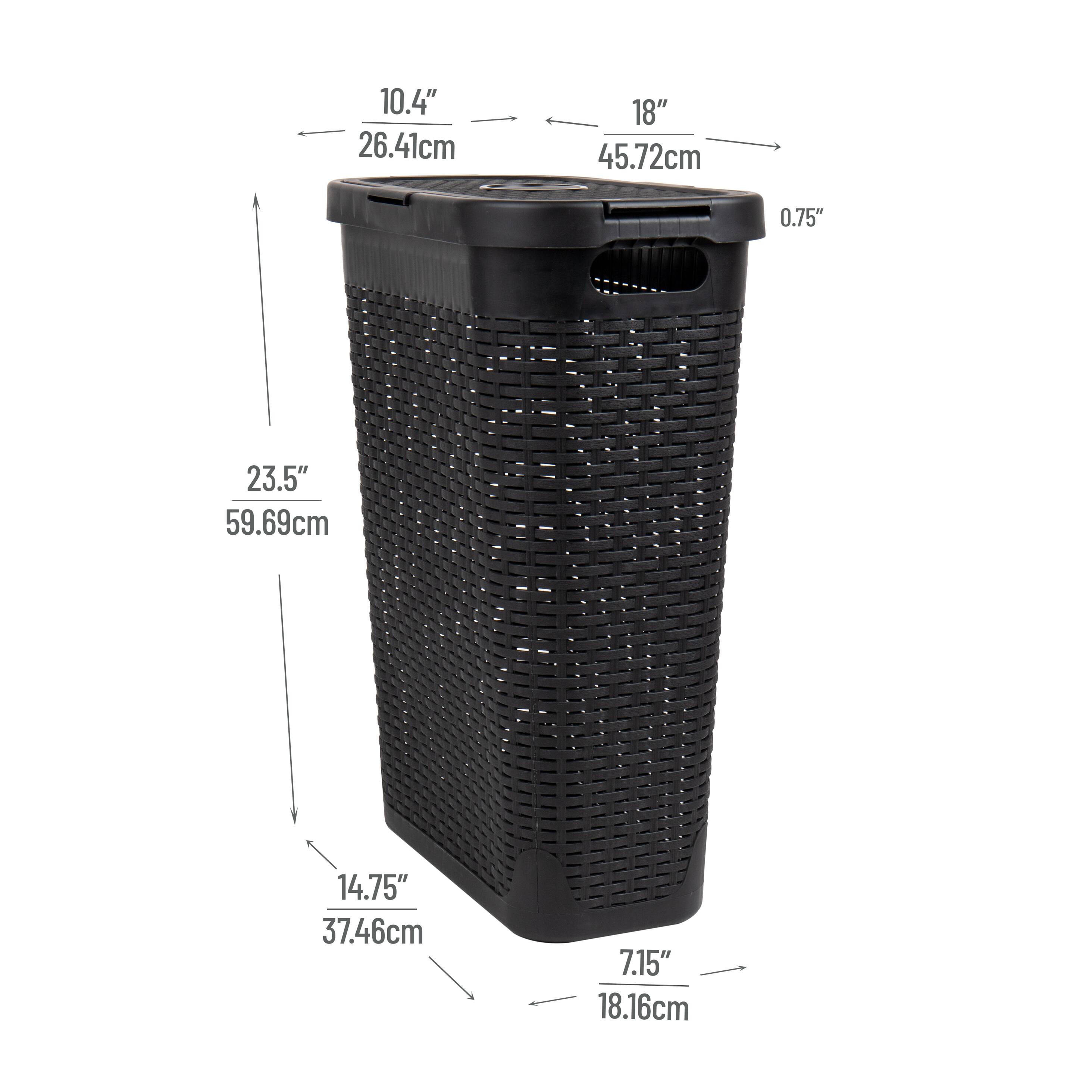Mind Reader 40L Hamper Laundry Basket with Cutout Handles, 3-Pack, Black