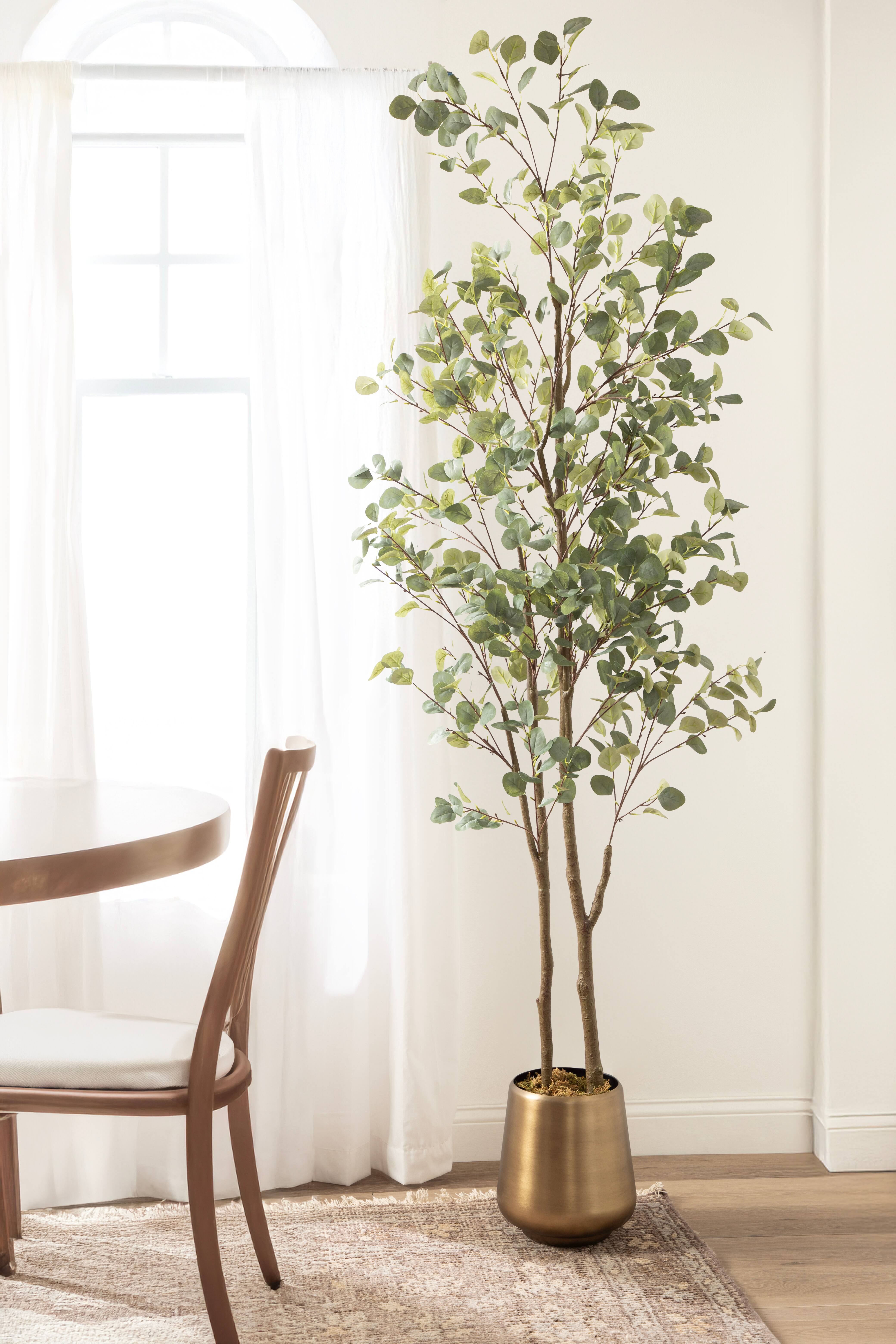 Kate and Laurel 8ft. Eudora Faux Eucalyptus Tree with Round Metal Planter