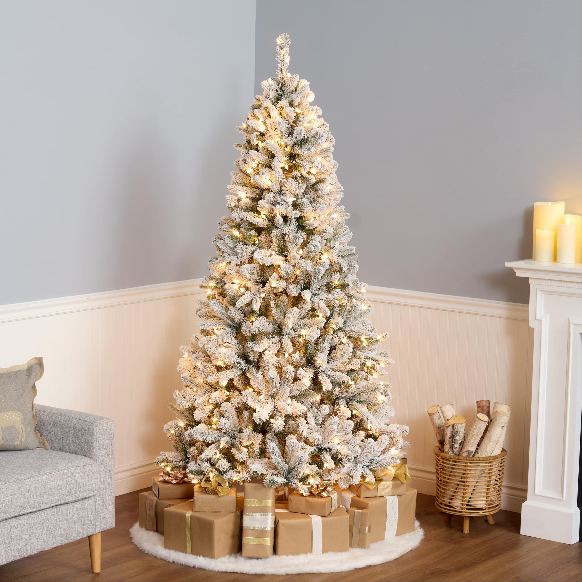 6.5ft. Pre-Lit Snowy Mixed Pine Artificial Christmas Tree, Clear Lights