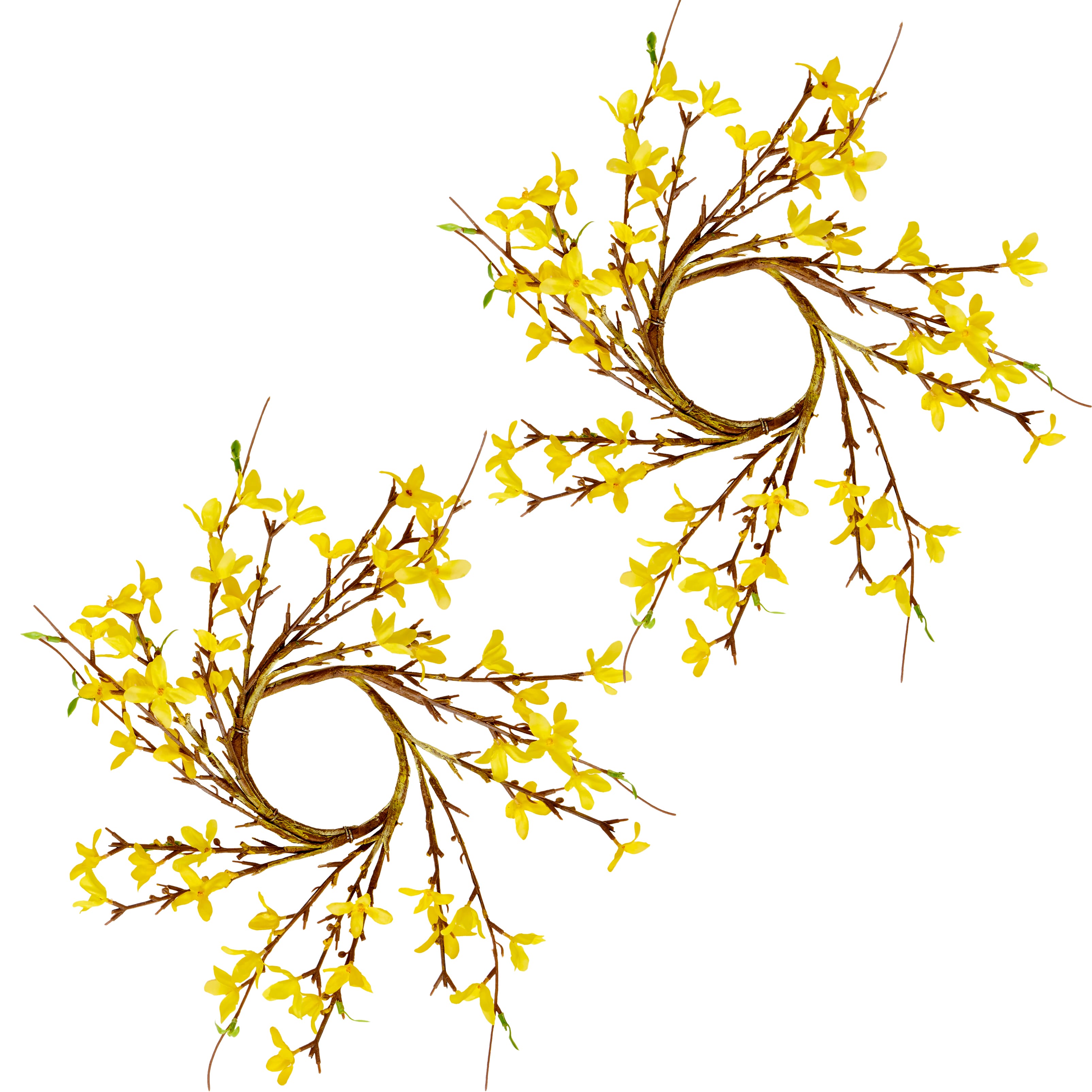 Michaels, 4.25" Artificial Spring Flower Forsythia Pillar Candle Rings, 2ct. – Category: Spring Floral Arrangements