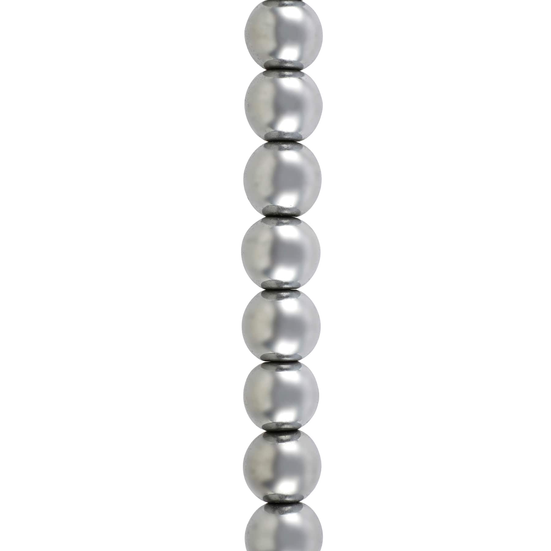 Rhodium Reconstituted Hematite Round Beads by Bead Landing™