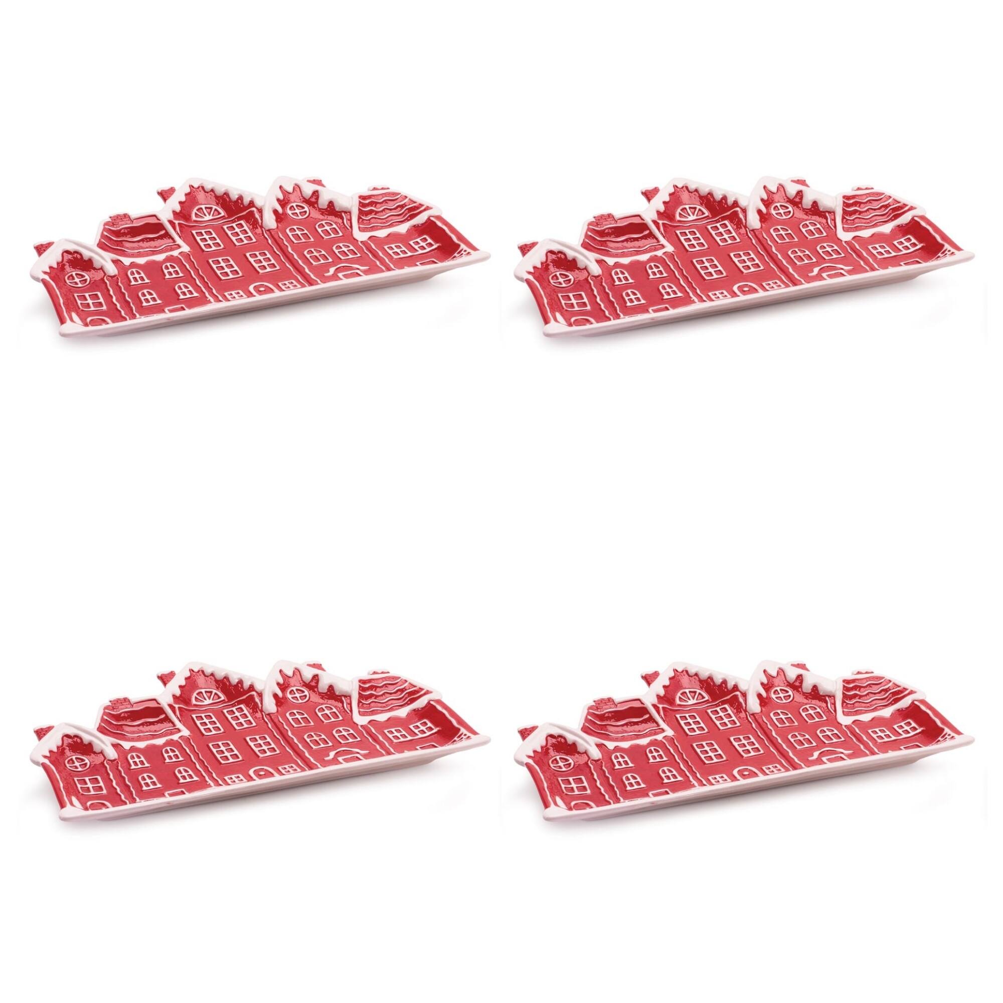 Melrose Red & White Ceramic Snowy Village Plates, 4ct.