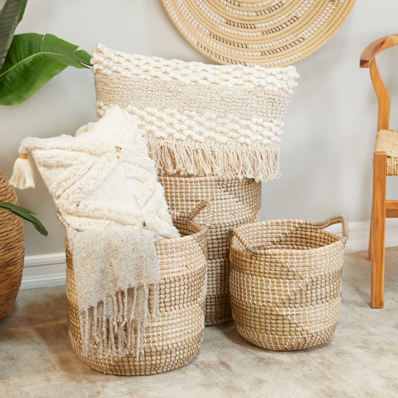 Brown Seagrass Bohemian Storage Baskets, 3ct.