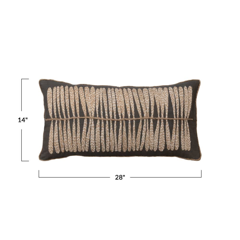 Hello Honey® Charcoal and Natural Cotton Lumbar Pillow with Jute Embroidery
