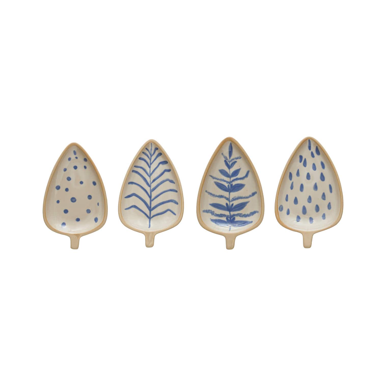 Hello Honey® 6" Blue & Ivory Farmhouse Stoneware Leaf Shaped Painted Dishes Set