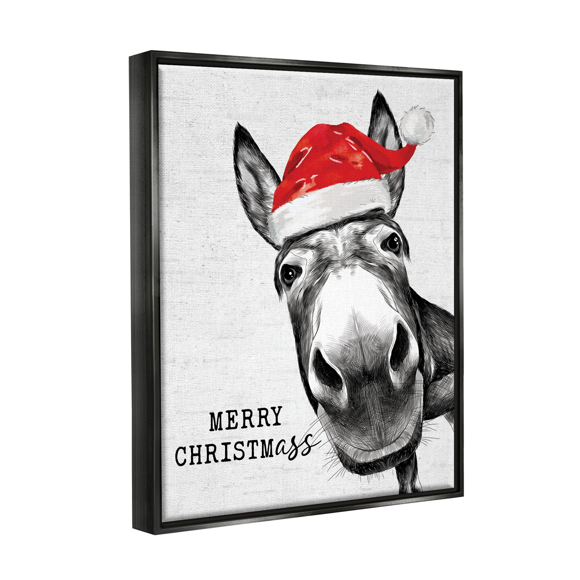 Stupell Industries Merry Christmass Funny Donkey Framed Floater Canvas Wall Art