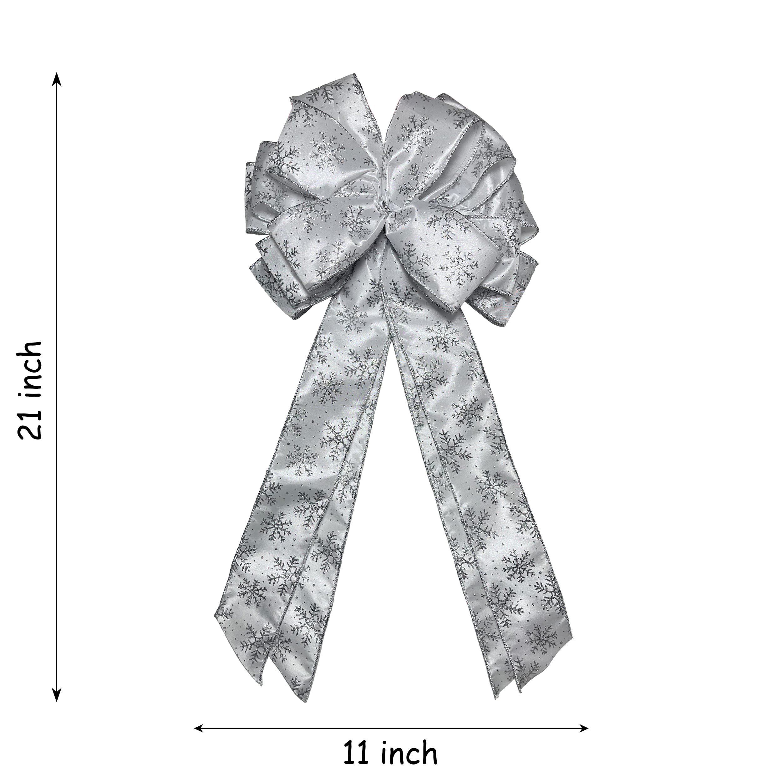 21" Silver & White Snowflakes Tree Topper Bow by Celebrate It®