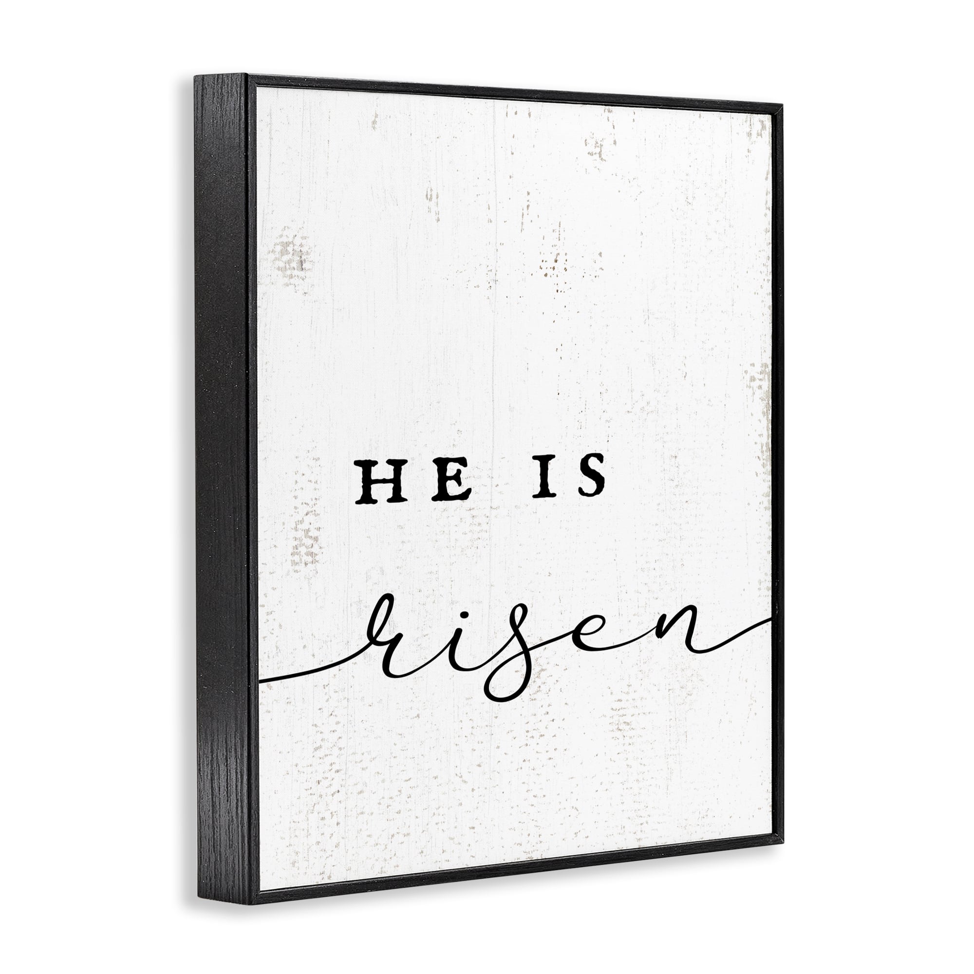 Stupell Industries He Is Risen Phrase Rustic Pattern Minimal Text Framed Giclee Art