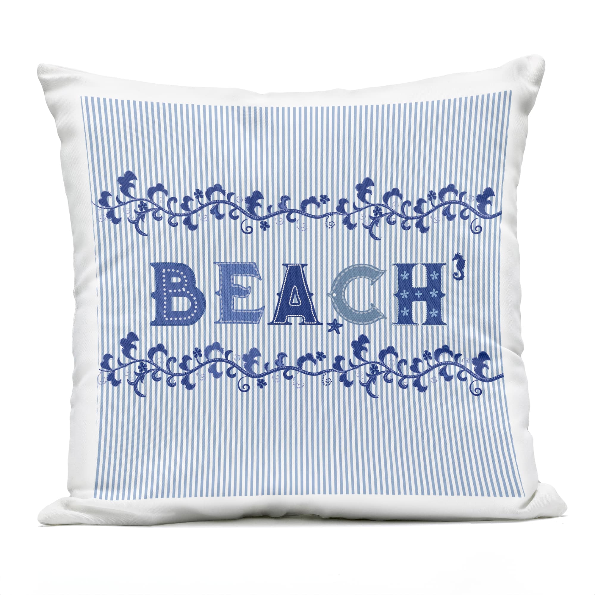 Stupell Industries 18" x 18" Blue Striped Beach Phrase Pattern Print Outdoor Throw Pillow