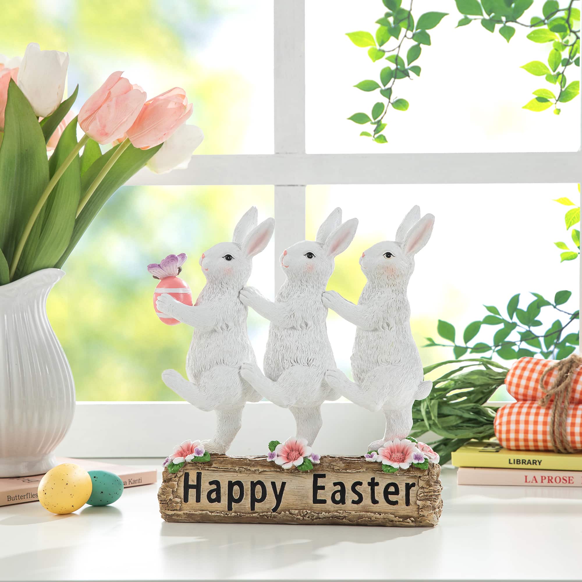 Glitzhome® 9.25" Easter Triple Bunny Table Décor